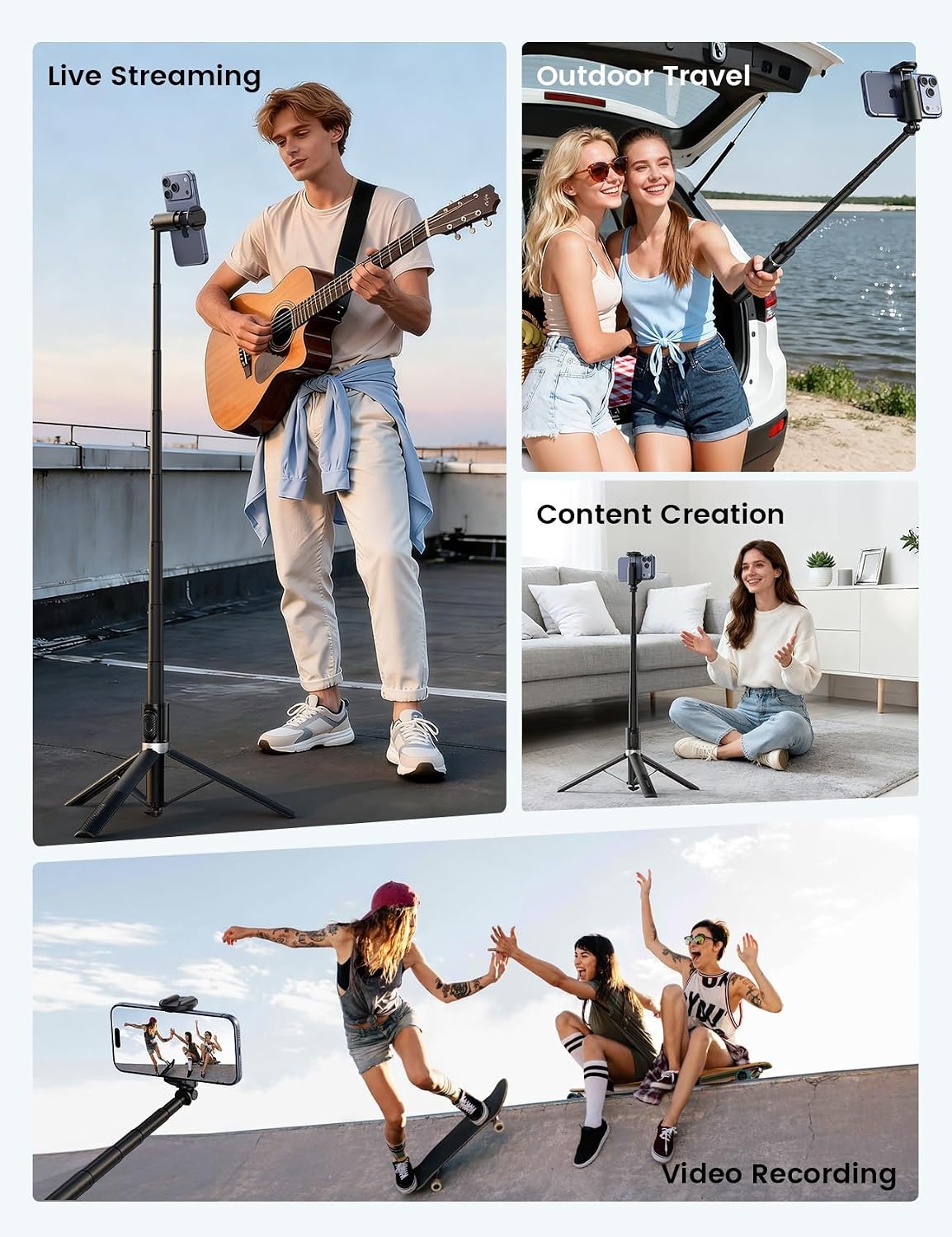 image:imageLamicall 65 Tripod for iPhone 077lb Selfie Stick with Remote amp Cold Shoe Auto Open Phone Tripod UltraStable Phone Stand for Recording for Travel Live Stream Vlog fit iPhone 17 Pro Max AndroidBlackBlack