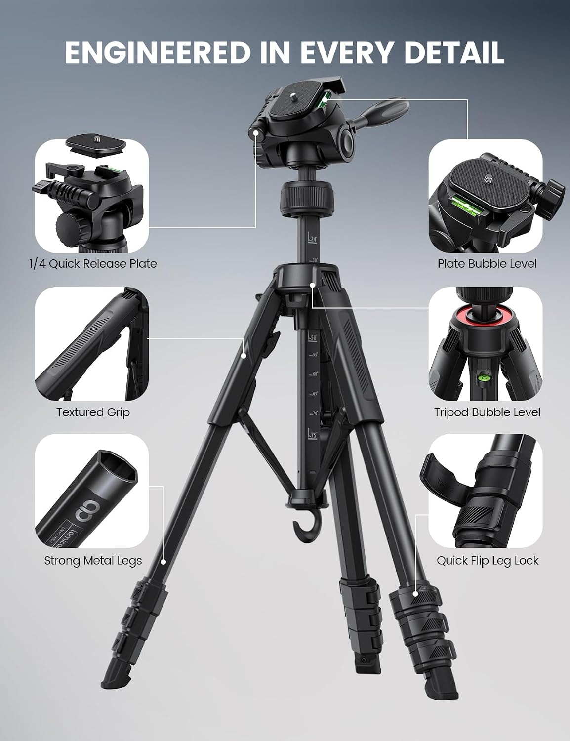 image:imageLamicall 67 Camera Tripod with Rapid Leg Deployment for Video Photo Vlog 176LBS Max Load Ultra Stable Tripod for Camera with Phone Holder amp Carry Bag for DSLR Pocket 34 iPhone 1716 Pro MaxBlack