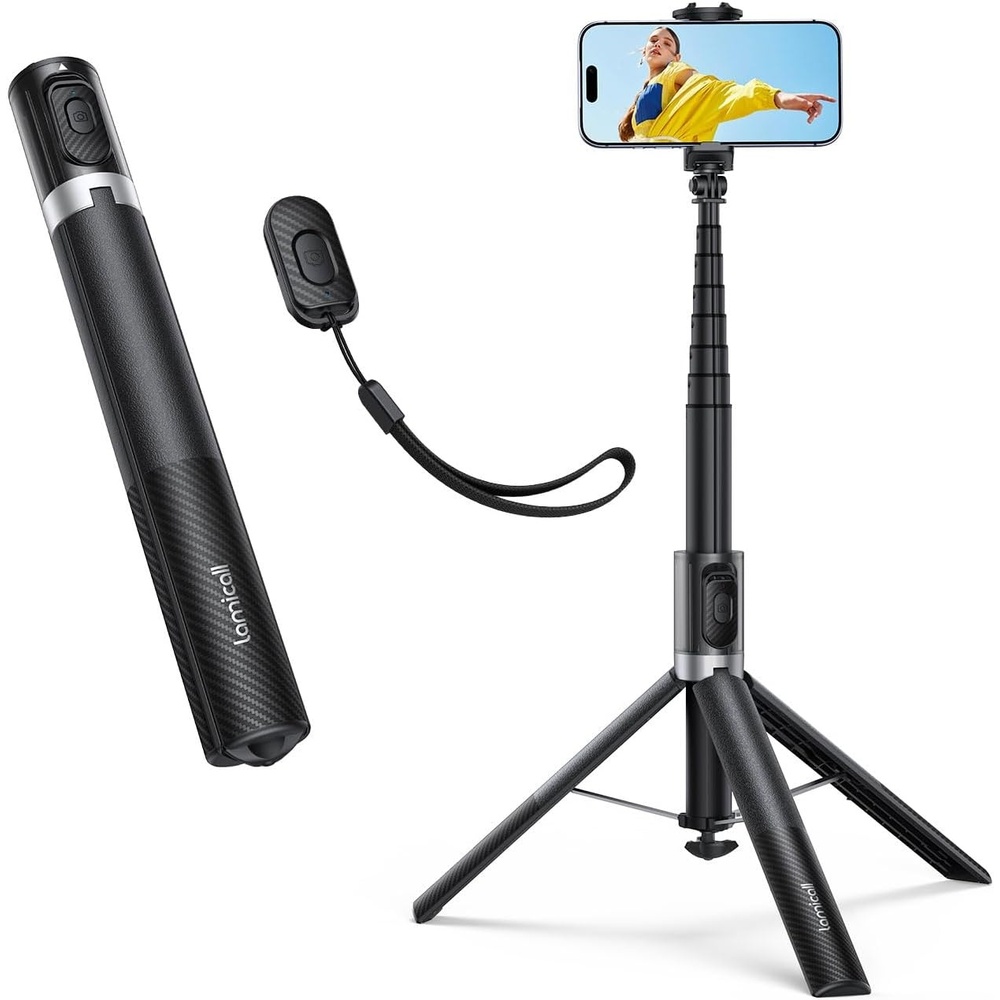 image:imageLamicall 65 Tripod for iPhone 077lb Selfie Stick with Remote amp Cold Shoe  Auto Open Phone Tripod UltraStable Phone Stand for Recording for Travel Live Stream Vlog fit iPhone 17 Pro Max AndroidBlackBlack