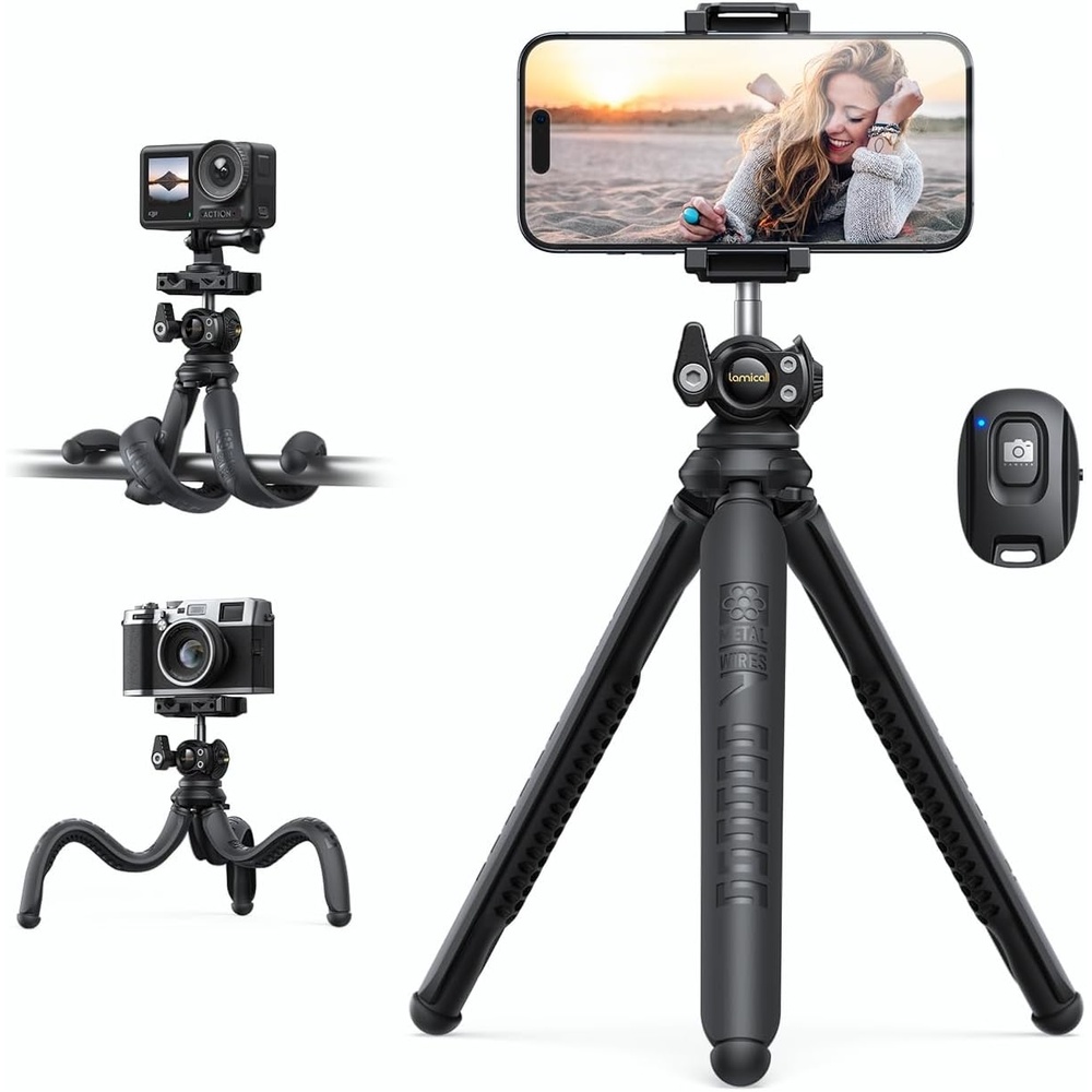 image:imageLamicall Tripod for iPhone with Wireless Remote for iPhone Gopro Camera  UltraStable Mini Flexible Phone Stand for Recording with 14 Screw Cold Shoe for Pocket 34 fit Travel Content CreationNEW Upgraded  1150inches