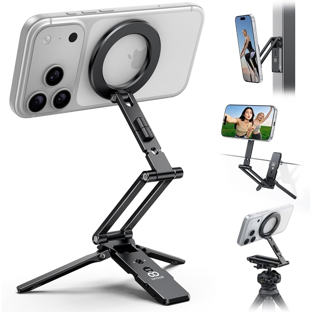 image:imageLamicall for MagSafe Tripod Stand DualSide Magnetic with 14 Arca Hook 360 Upgraded tiny Aluminum Magnetic Phone Tripod for iPhone 171615 Pro Max Women Men Phone Stand fit Vlog Travel BlackBlack