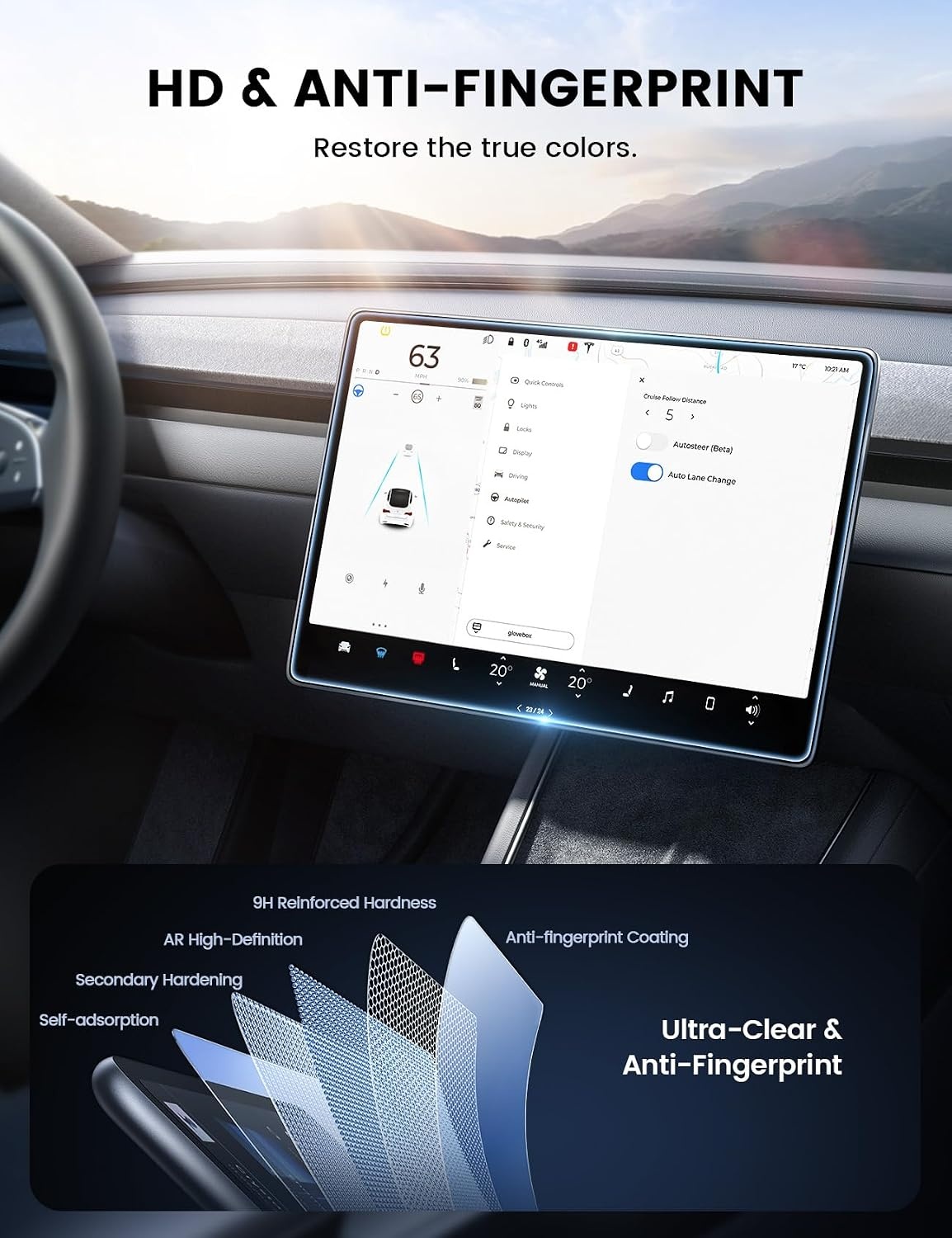 image:imageLamicall 154 Tesla Model Y Juniper 2025Model 3 202426 Screen Protector Anti Scratch amp Fingerprint 2 Pack Front amp Backseat Tempered Glass Screen Protector for Tesla Model Y Juniper Model 3
