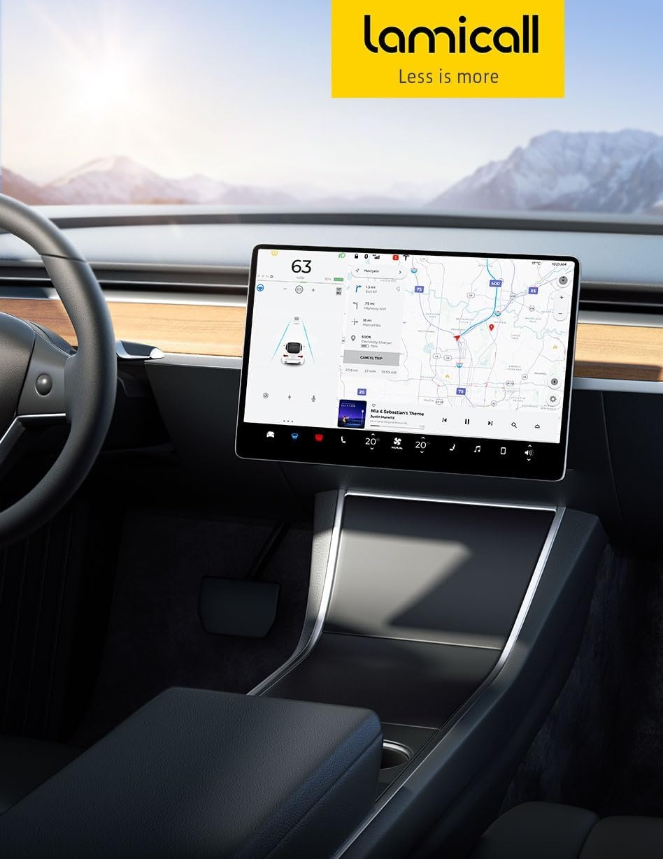 image:imageLamicall Tesla Model Y 20202024 amp Model 3 20172023 Screen Protector Anti Scratch amp Fingerprint 9H Hardness Glossy Tempered Glass Screen Protector for Tesla Model Y Model 3