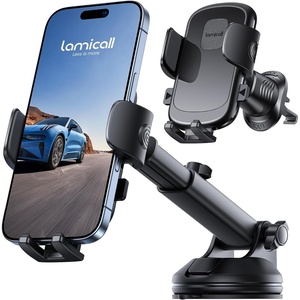 Lamicall Car Phone Holder Dashboard Vent Windshield 70 LBS Suction 3-in-1 | Thick Cases Friendly Phone Holders for Your Car, Metal Hook Mount 360° Rotation for iPhone 17 16 15 Pro Max Galaxy Smartphone(NEW Upgraded – Lucite black)