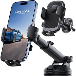 Lamicall Car Phone Holder Dashboard Vent Windshield 70 LBS Suction 3-in-1 | Thick Cases Friendly Phone Holders for Your Car, Metal Hook Mount 360° Rotation for iPhone 17 16 15 Pro Max Galaxy Smartphone(Black)