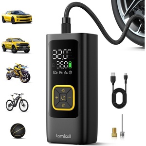 Lamicall Car Tire Inflator Portable Air Compressor, 4X Faster, 150 PSI | with Auto Stop, Rechargeable, Pressure Gauge Display, LED Light, Car Accessories Automatic Air Pump for Motorcycle Bike Ball(Black)