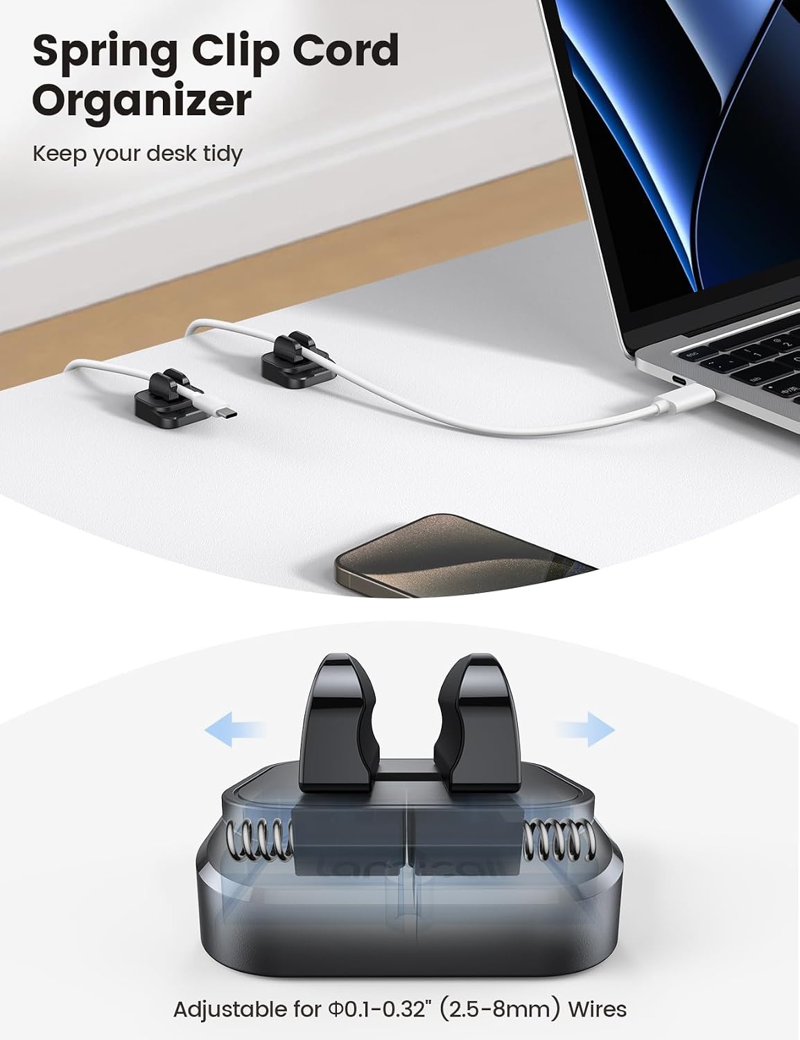 image:image5Pack Cable Spring Holder Clips Cord Organizer for Desk Lamicall Adjustable Cord Wire Holder Keeper Phone Charger Organizer Clips Wire Cable Management for Nightstand Wall Car Office Desktop NoResidue Acrylic Adhesive Phone Charger Wire Keeper Cable Management Accessories for Nightstand Home Office Wall CarBlack