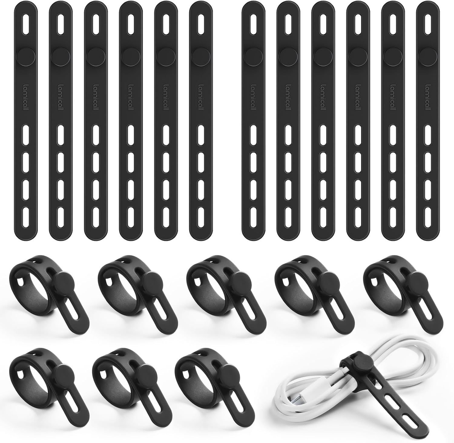 image:imageLamicall 100Pack Reusable Cable Ties 6Inch Nylon Hook Loop Straps Durable Cord Organizer Cable Management Wraps Wire Storage for Computer PC Home Office Travel Accessories GadgetsClassic Black