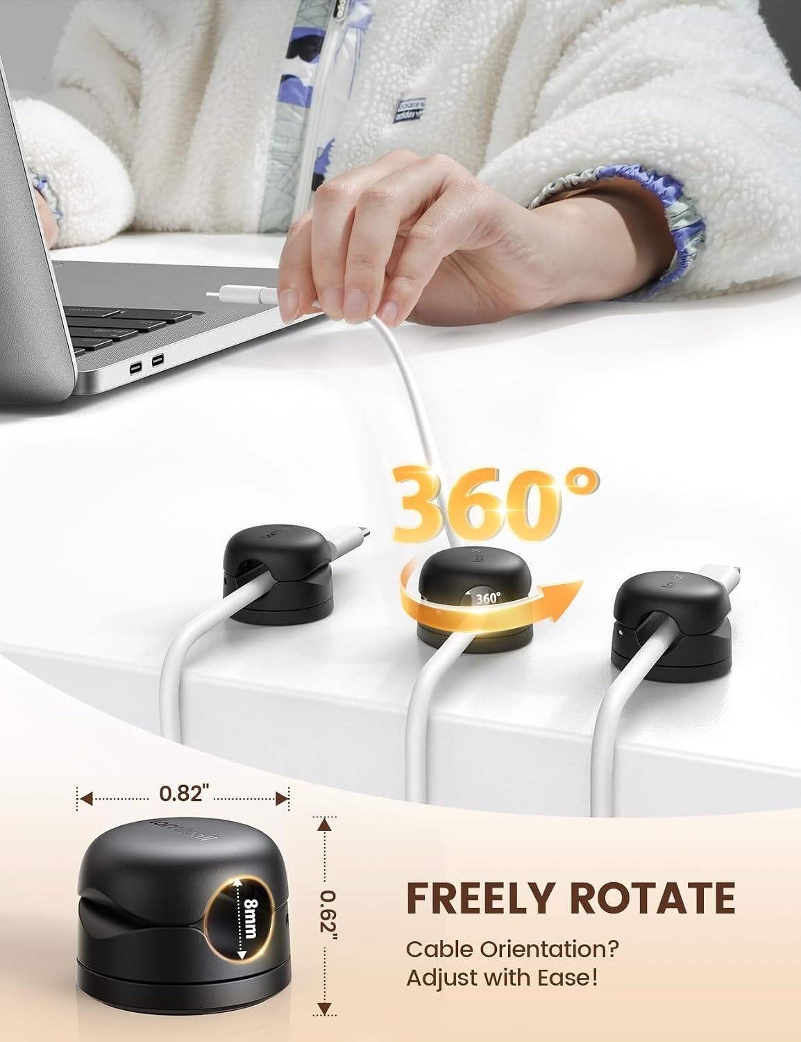 image:imageLamicall 12Pack Rotating Cord Organizer Desk Office Nightstand Accessories Spring Cable Management Clips Adhesive Phone Charger Holder Gadgets Wire Organizer Keeper for Home Dorm Room Workspace6Pack Rotatable