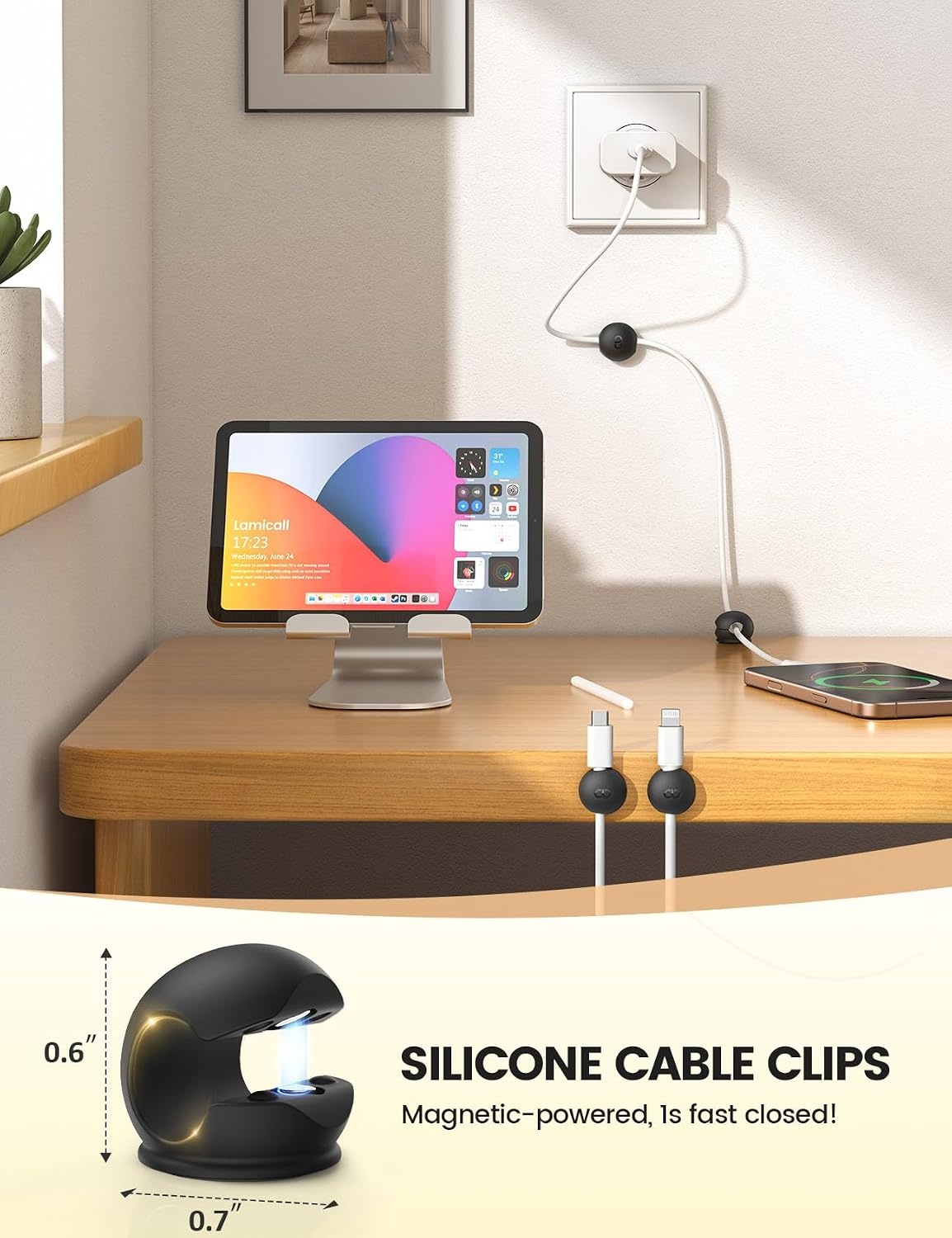 image:imageLamicall 12Pack Rotating Cord Organizer Desk Office Nightstand Accessories Spring Cable Management Clips Adhesive Phone Charger Holder Gadgets Wire Organizer Keeper for Home Dorm Room Workspace12Pack Silicone Magnetic