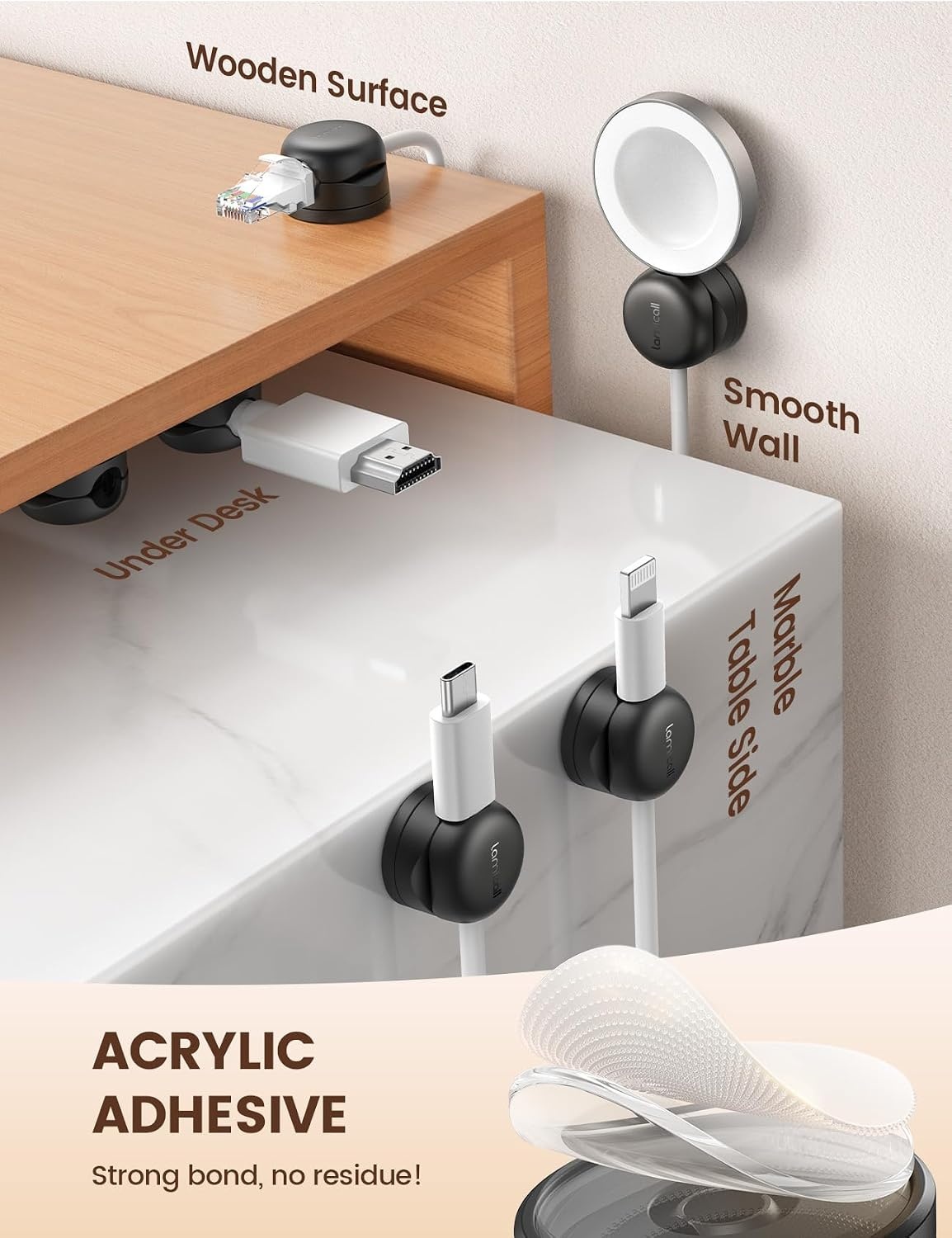 image:imageLamicall 12Pack Rotating Cord Organizer Desk Office Nightstand Accessories Spring Cable Management Clips Adhesive Phone Charger Holder Gadgets Wire Organizer Keeper for Home Dorm Room Workspace6Pack Rotatable