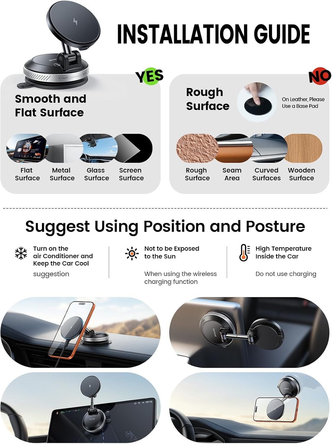 image:imageLamicall 15W for MagSafe Car Mount Charger 360 Wireless Car Phone Holder Dual USBC Ports Magnetic Phone Holder for Car 70 LBS Vacuum Suction Phone Mount for iPhone 17 16 Pro Max Truck Jeep BlackNew Upgraded 63mm