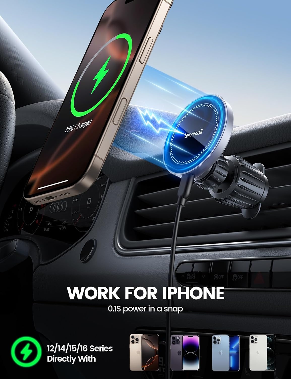 image:imageLamicall 15W for MagSafe Car Mount Charger Vent Dashboard 360 for iPhone 20x Strong Magnets Wireless Car Phone Holder Charger Phone Holder Accessories for Women Men for iPhone 17 16 Pro Max SilverNEW Upgraded Silver