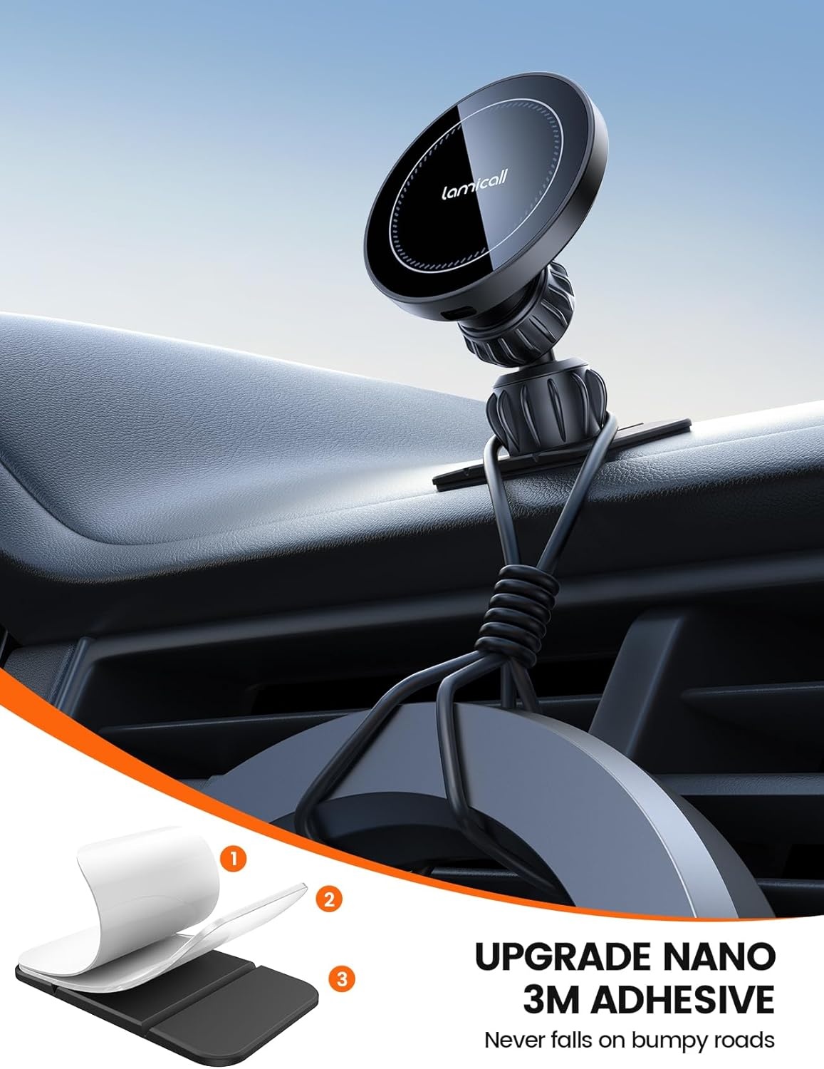 image:imageLamicall 15W for MagSafe Car Mount Charger Vent Dashboard 360 for iPhone 20x Strong Magnets Wireless Car Phone Holder Charger Phone Holder Accessories for Women Men for iPhone 17 16 Pro Max SilverBlack