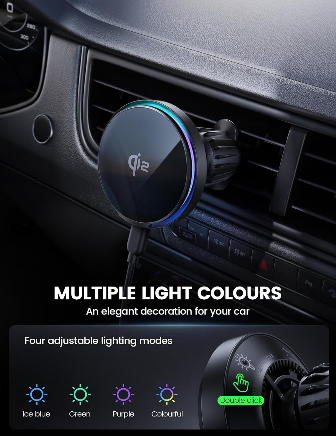 image:imageLamicall 15W for QI2 Magsafe Car Mount Charger Vent Dashboard RGB LED 360 Wireless Car Phone Holder HandsFree Magnetic Phone Holder for Car Charging for iPhone 17 Air Pro Max Plus 16 15 14 13 12Black