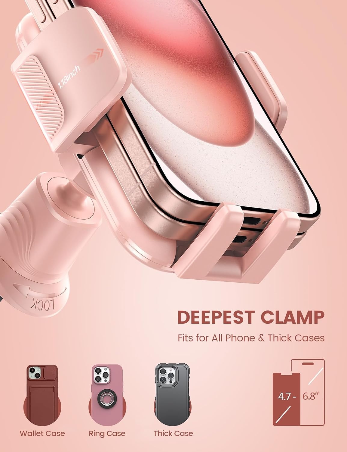 image:imageLamicall 2026 Wider Clamp amp Metal Hook Car Phone Holder Vent Accessories Thick Cases Friendly Phone Holders for Your Car Mount Hands Free for Women Men Gift for iPhone 17 16 15 14 13 Pro Max BlackNEW Upgraded Pink