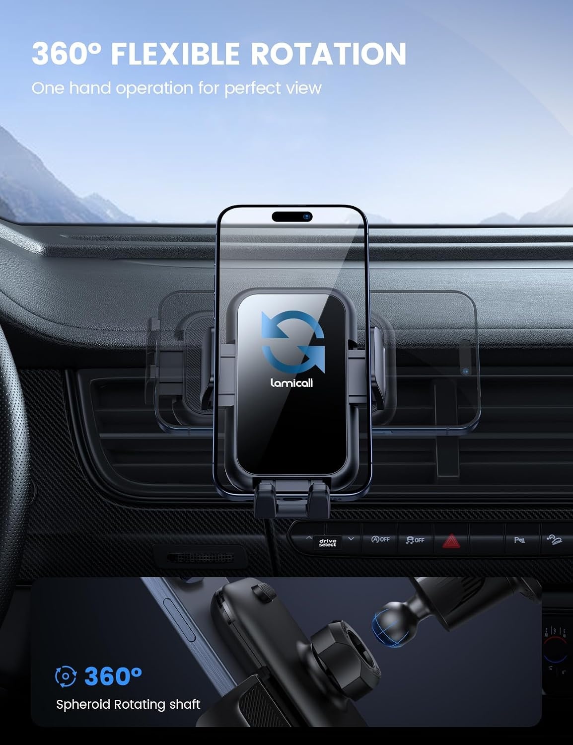 image:imageLamicall 2026 Wider Clamp amp Metal Hook Car Phone Holder Vent Accessories Thick Cases Friendly Phone Holders for Your Car Mount Hands Free for Women Men Gift for iPhone 17 16 15 14 13 Pro Max BlackNEW Upgraded Lucite Black