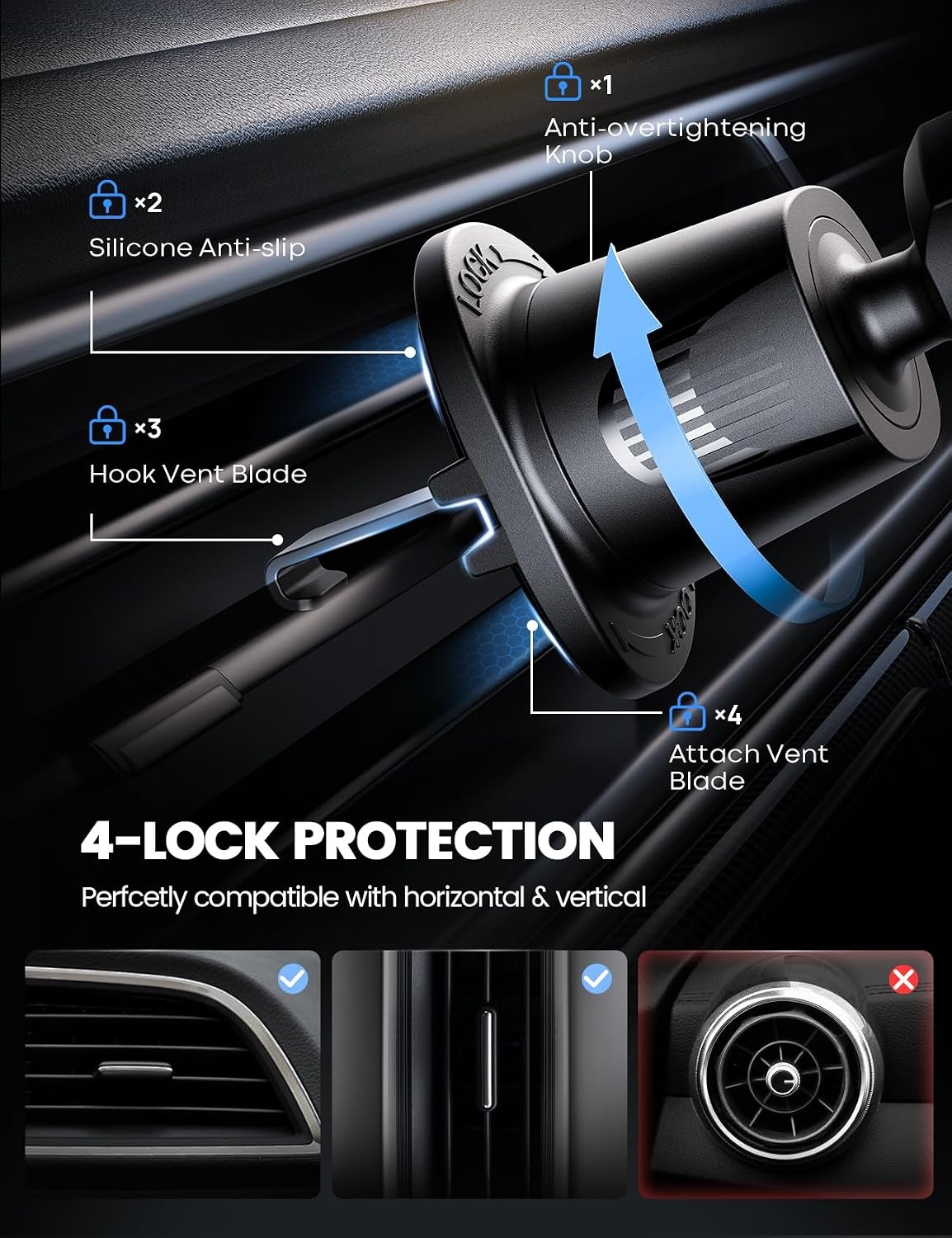 image:imageLamicall 2026 Wider Clamp amp Metal Hook Car Phone Holder Vent Accessories Thick Cases Friendly Phone Holders for Your Car Mount Hands Free for Women Men Gift for iPhone 17 16 15 14 13 Pro Max BlackNEW Upgraded Dark Grey