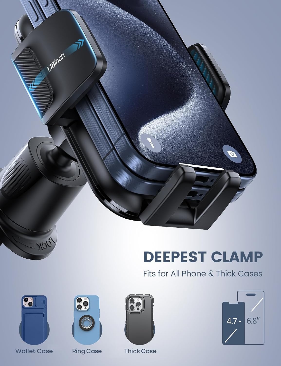 image:imageLamicall 2026 Wider Clamp amp Metal Hook Car Phone Holder Vent Accessories Thick Cases Friendly Phone Holders for Your Car Mount Hands Free for Women Men Gift for iPhone 17 16 15 14 13 Pro Max BlackBlack
