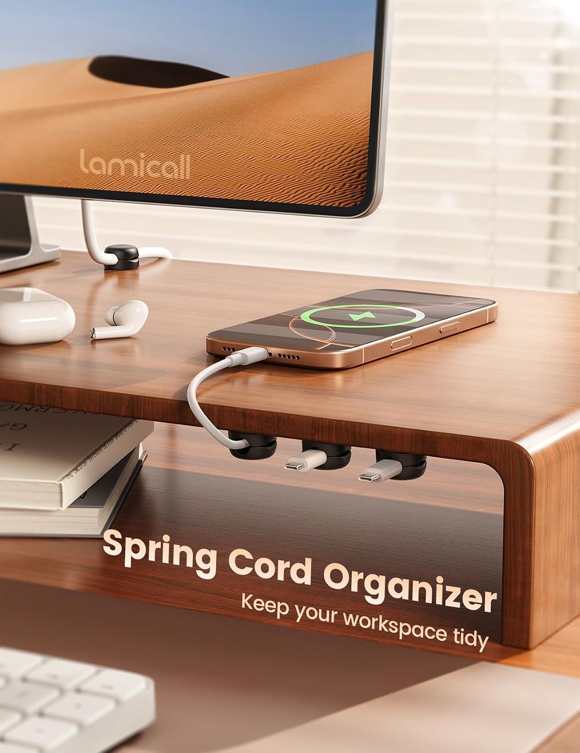 image:imageLamicall 6 Pack Cable Clips Compact Spring Cord Organizer Holder for Desk Smaller Space Saving Cable Management Clips Nightstand Phone Charger Holder Adhesive Wire Keeper Desk Office AccessoriesBlack