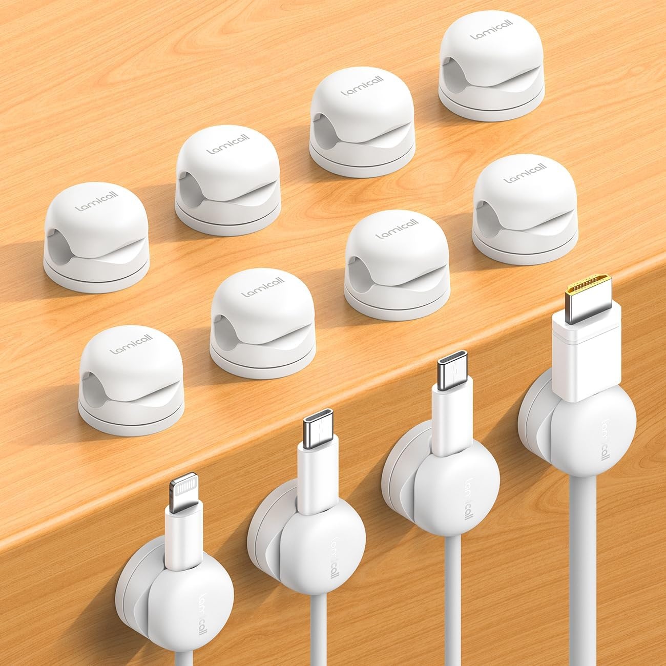 image:imageLamicall 6 Pack Pink Rotatable Spring Cord Organizer Cable Clips Women Girls Gift Gadget Adhesive Cable Management for Desk Nightstand Wall Office Home Dorm Decor Charger Cord HolderSnow White