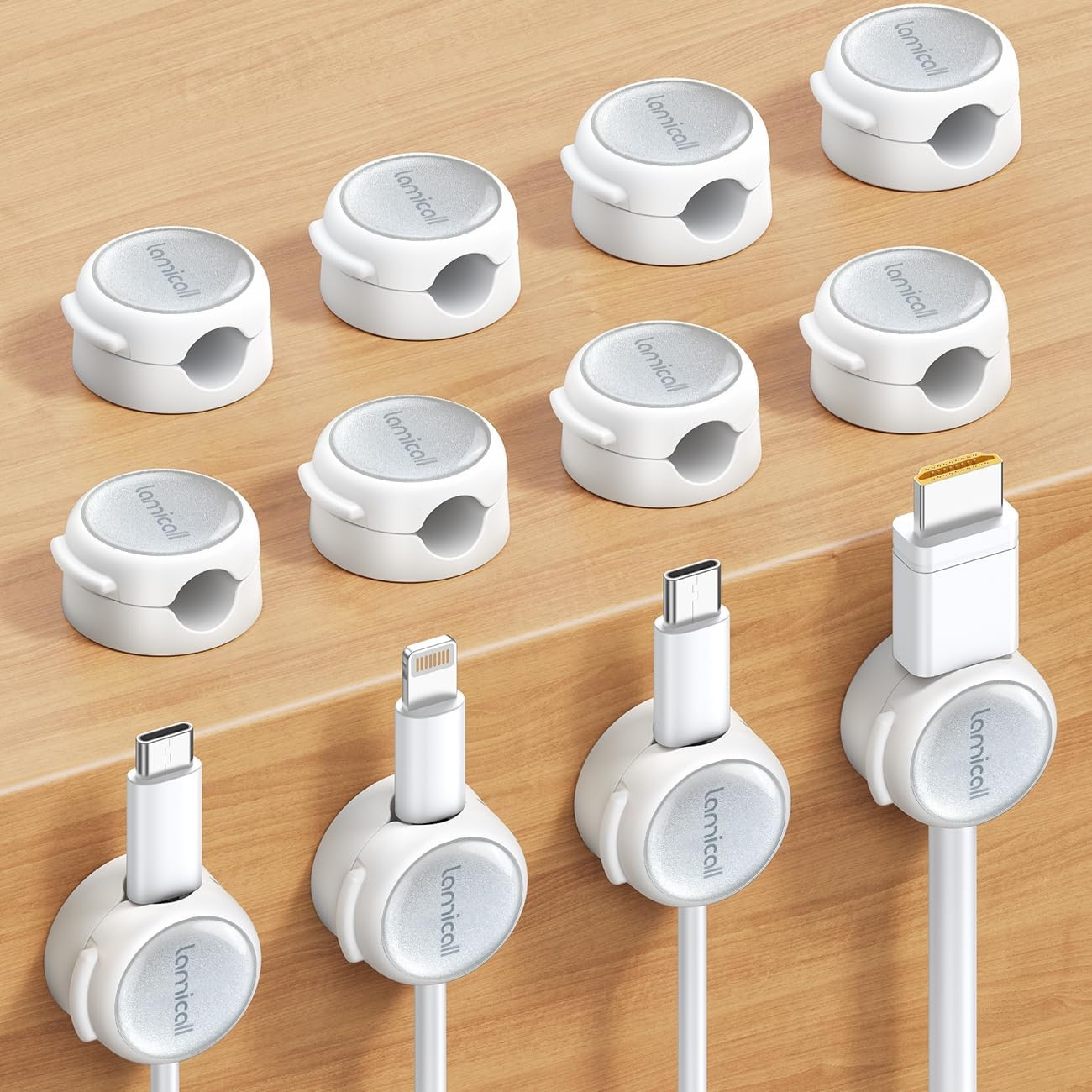 image:imageLamicall 8 Pack Magnetic Cord Organizer CrystalClear Cable Clips N52 Magnet Phone Charging Cord Holder Adhesive Wire Holder for Home Office Nightstand Christmas Organizer Accessories Snow White
