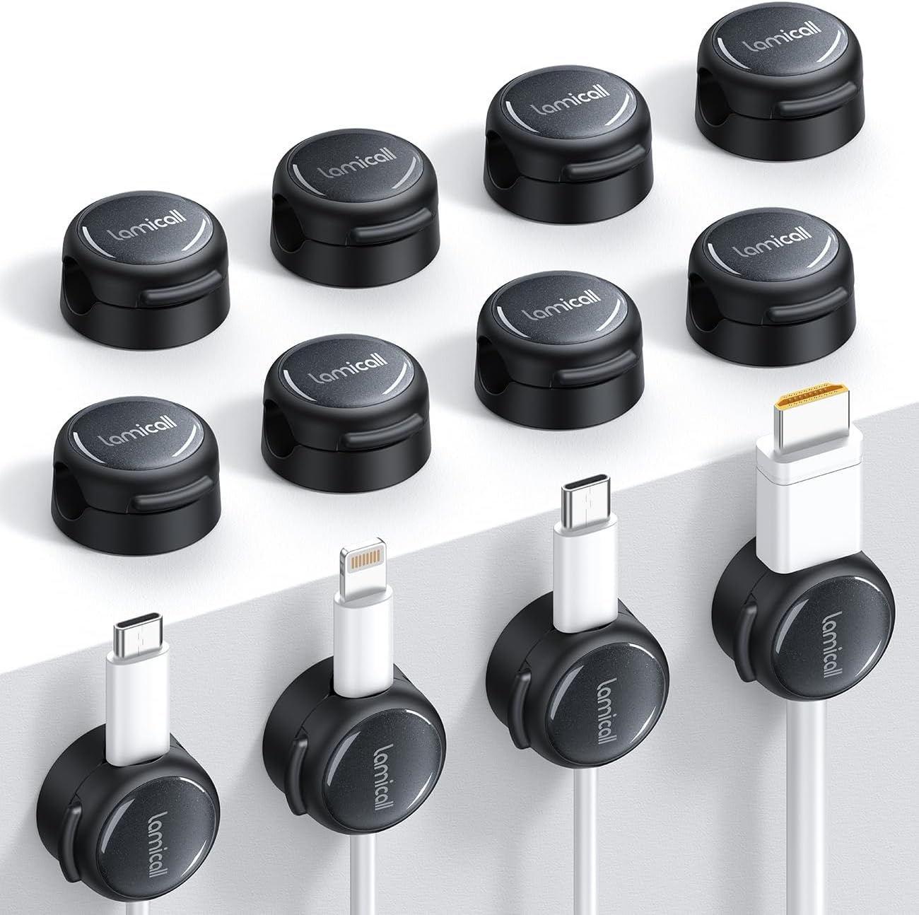 image:imageLamicall 8 Pack Magnetic Cord Organizer CrystalClear Cable Clips N52 Magnet Phone Charging Cord Holder Adhesive Wire Holder for Home Office Nightstand Christmas Organizer AccessoriesMisty Black