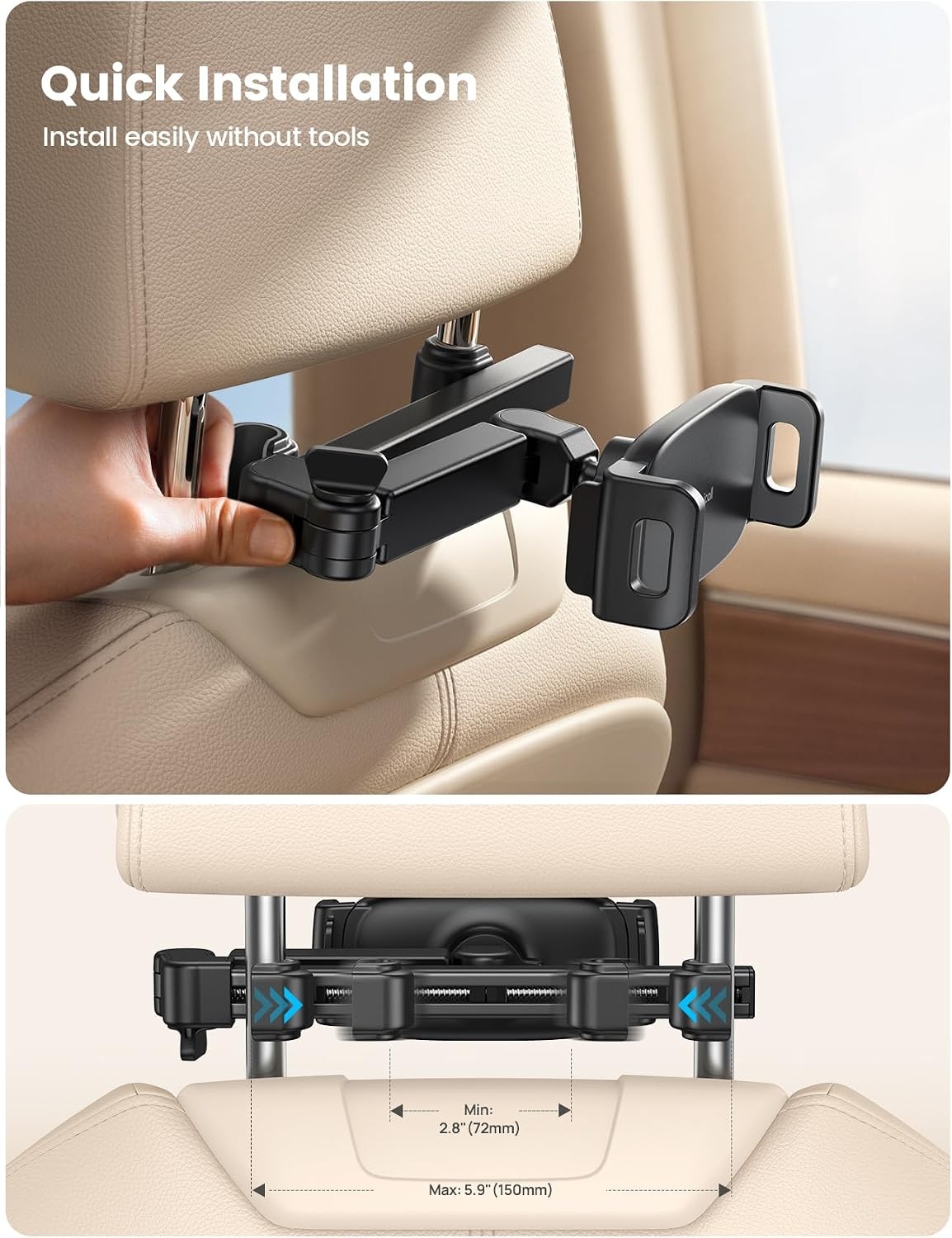 image:imageLamicall Car Headrest Tablet Holder 3 in 1 Extension Adjustable Arm Tablet Car Mount for Back Seat Gifts Road Trip Essentials for Kids for 4711 Devices iPad Pro Air Mini Galaxy Fire HDBlack