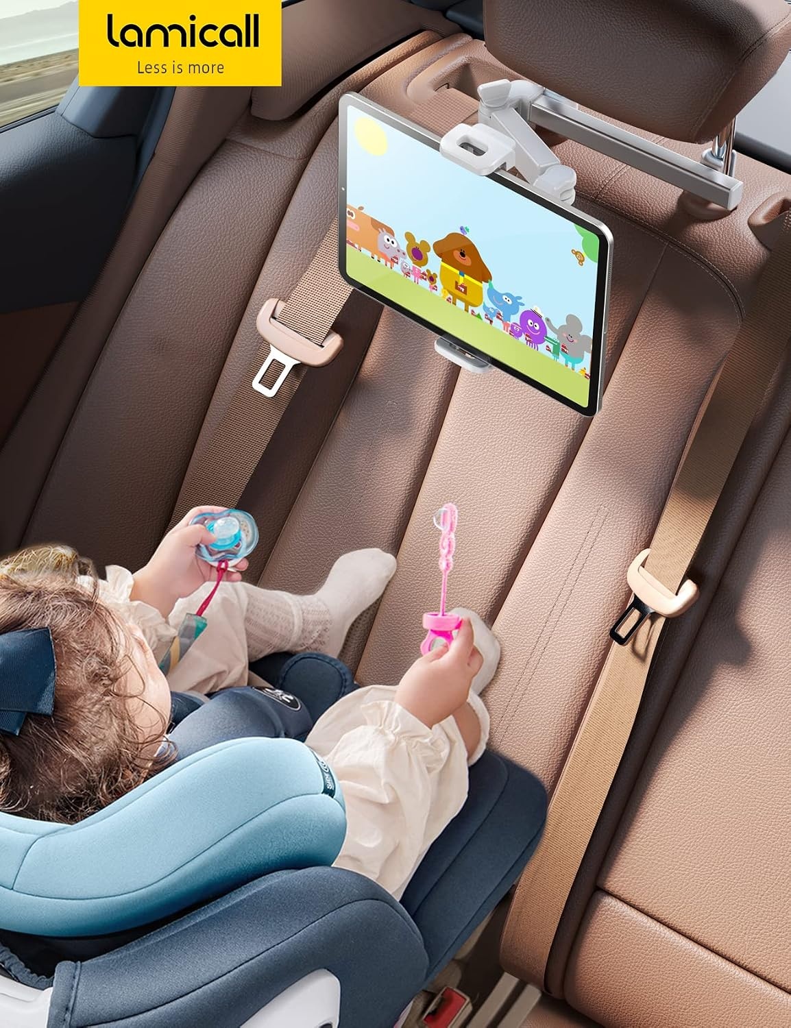 image:imageLamicall Car Headrest Tablet Holder 3 in 1 Extension Adjustable Arm Tablet Car Mount for Back Seat Gifts Road Trip Essentials for Kids for 4711 Devices iPad Pro Air Mini Galaxy Fire HDWhite