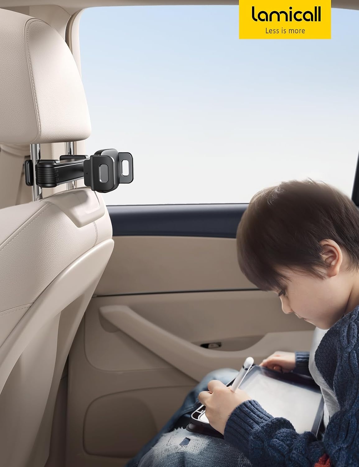 image:imageLamicall Car Headrest Tablet Holder Lockable Car Backseat Mount 3 in 1 Extension Arm Gifts Road Trip Essentials for Kids for iPad Pro Air Mini Fire HD 4713 Tablets