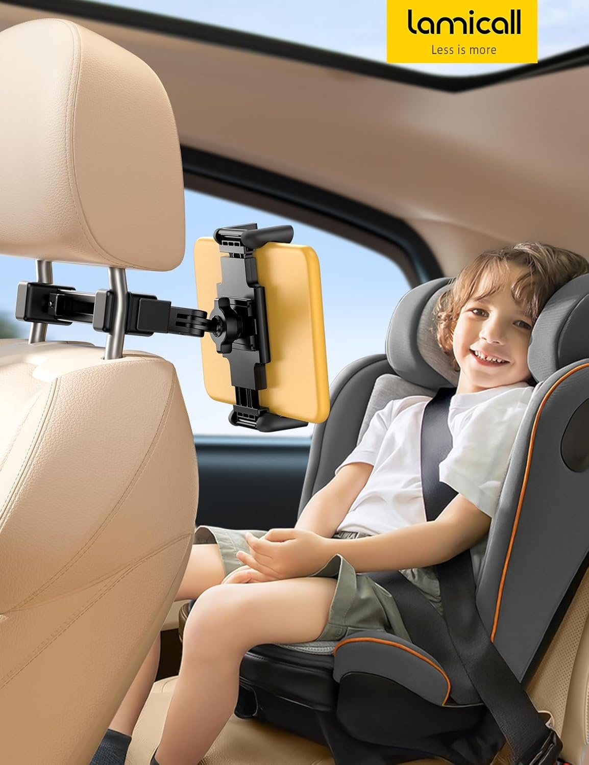 image:imageLamicall Car Headrest Tablet Holder Lockable Thick Case Friendly Foldable Clip Car Backseat Tablet Mount Gifts Car Accessories for Kids for iPad Pro Air Mini Fire HD 4713 Tablets4713 Tablets