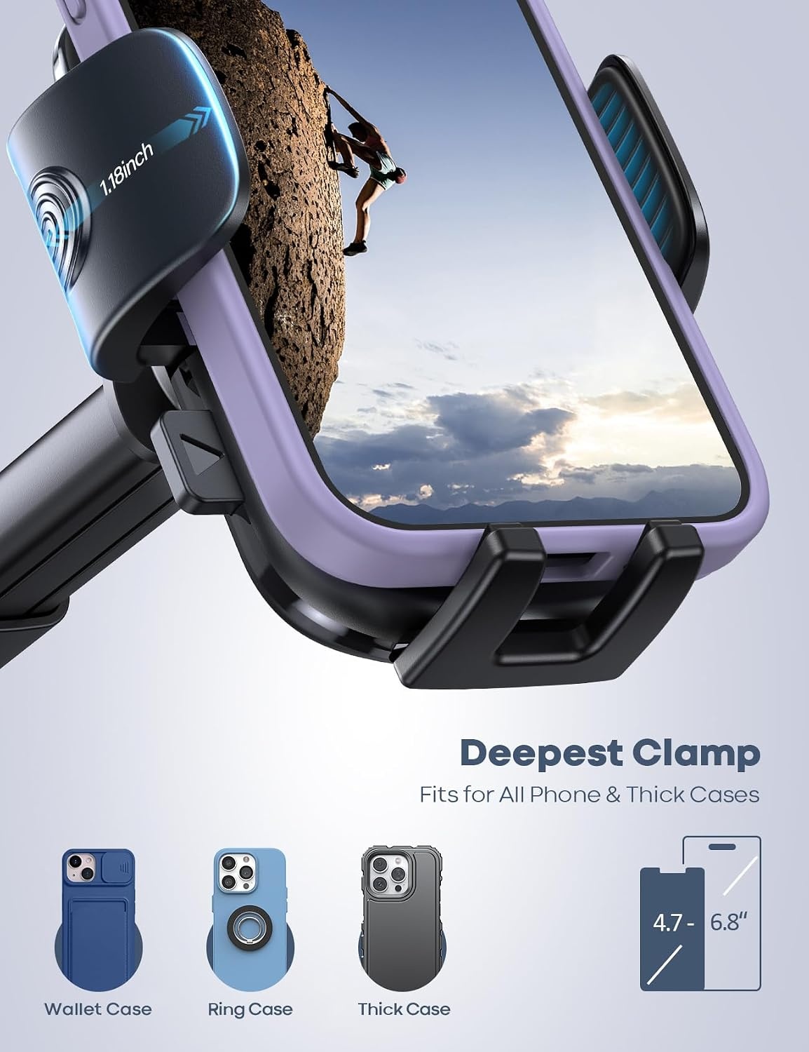 image:imageLamicall Car Phone Holder MilitaryGrade Suction Cup Dashboard Windshield 360 Rotation Phone Holders for Your Car Quick Release Adjustable Phone Mount for Car Truck for iPhone 17 16 15 14 Pro MaxNEW Upgraded Dark Grey