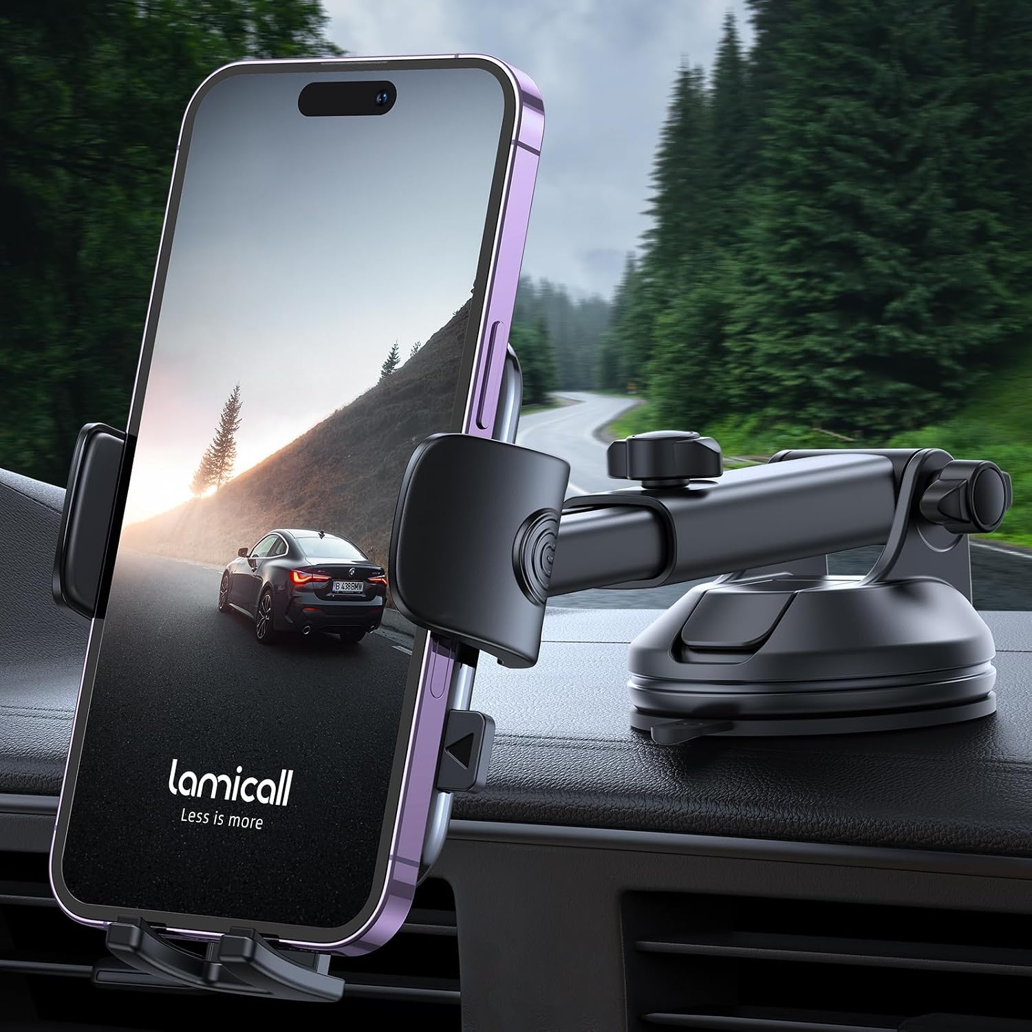 image:imageLamicall Car Phone Holder MilitaryGrade Suction Cup Dashboard Windshield 360 Rotation Phone Holders for Your Car Quick Release Adjustable Phone Mount for Car Truck for iPhone 17 16 15 14 Pro MaxNEW Upgraded Dark Grey
