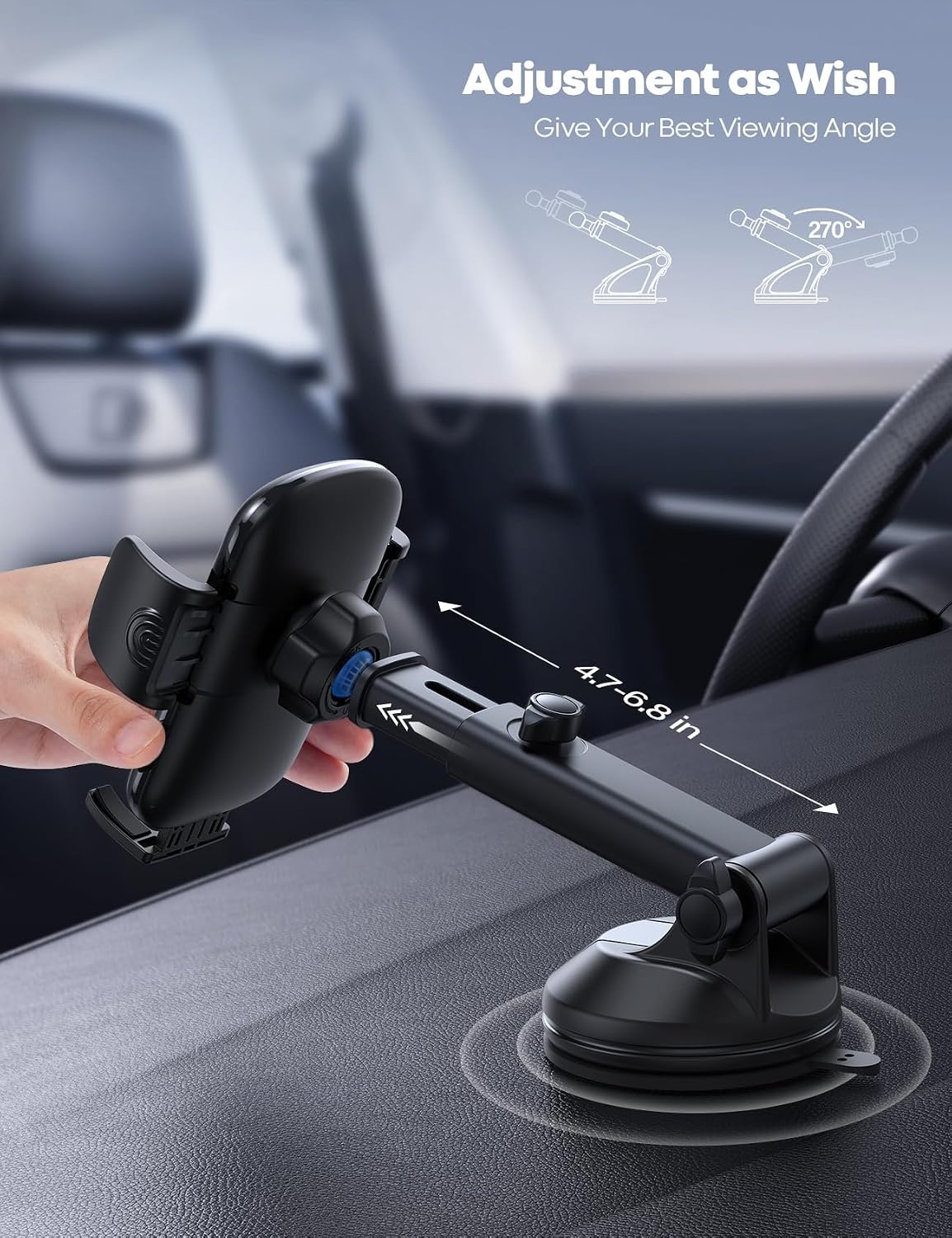 image:imageLamicall Car Phone Holder MilitaryGrade Suction Cup Dashboard Windshield 360 Rotation Phone Holders for Your Car Quick Release Adjustable Phone Mount for Car Truck for iPhone 17 16 15 14 Pro MaxNEW Upgraded Dark Grey