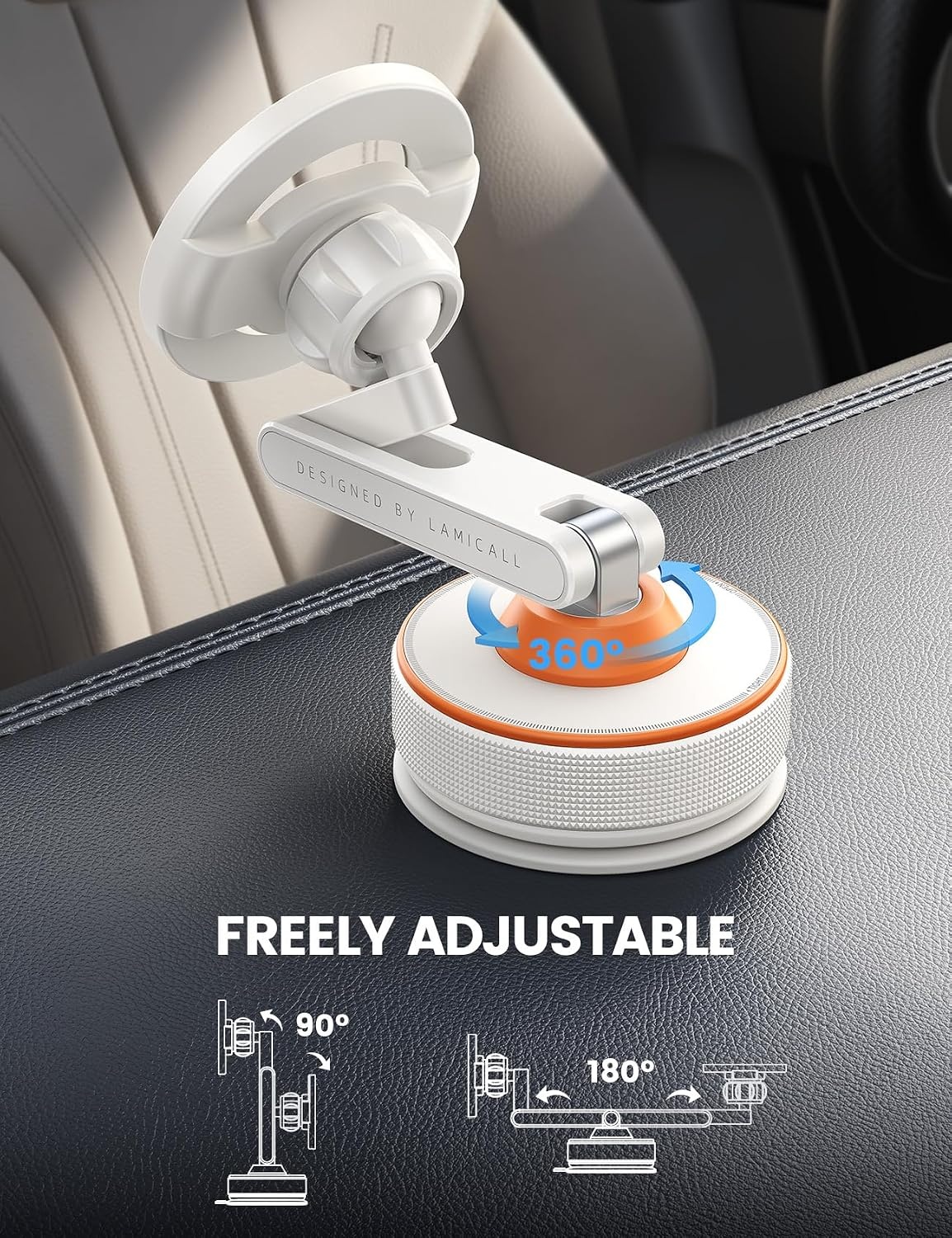 image:imageLamicall Car Phone Holder Mount Ultra Nano Gel amp 70LBS Vacuum Suction Cup 20X Strong Magnets 360 Phone Holders for Your Car Dashboard Windshield Car Mount for iPhone 17 16 15 Pro Max S26 S25 BlackNEW Upgraded White