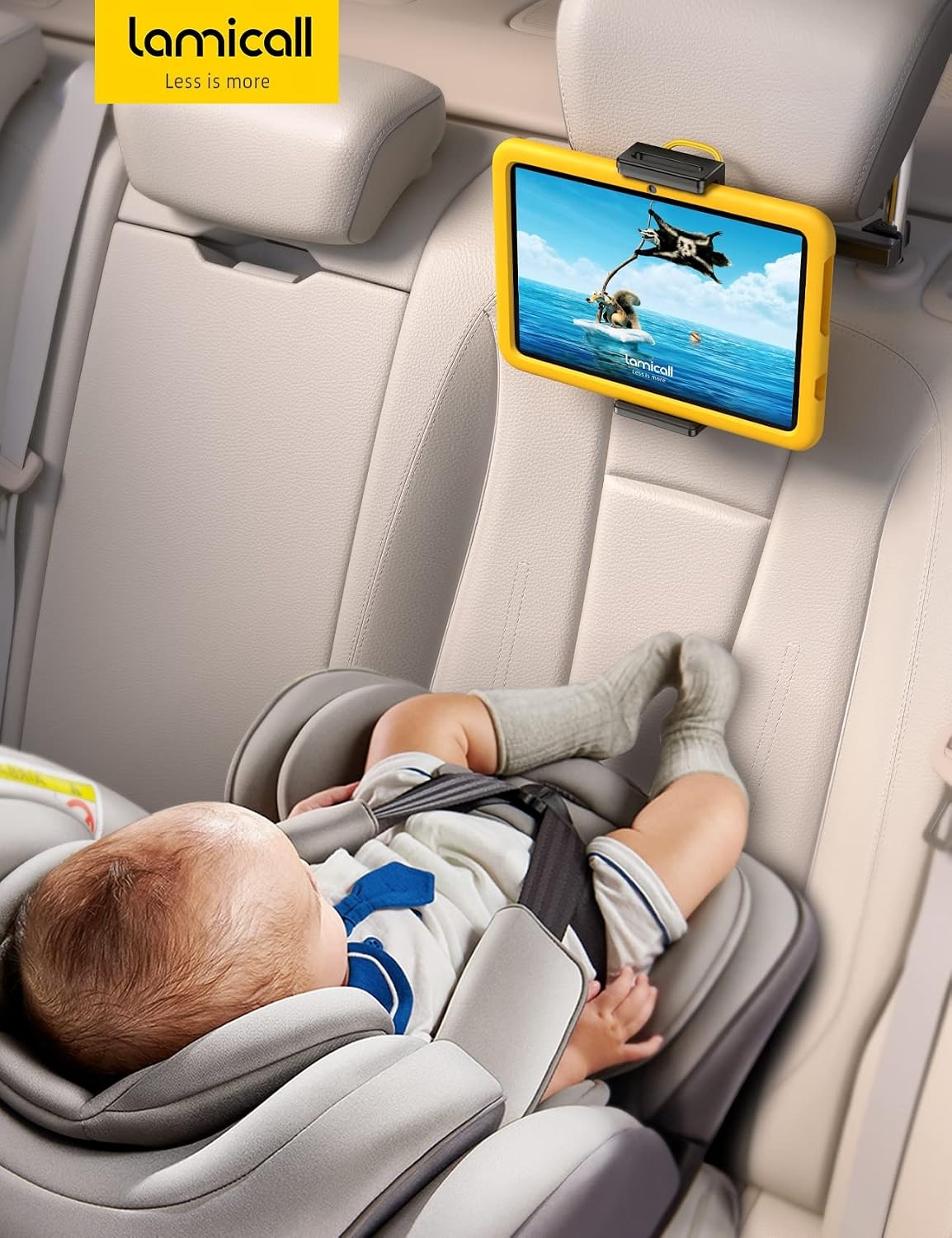 image:imageLamicall Car Tablet Mount Headrest Holder Kids Friendly Travel iPad Clamp Road Trip Essentials Accessories 1s Fast Install 360 Rotate Rubber Protection for 4713 iPad Pro Air Mini Fire HDBlack