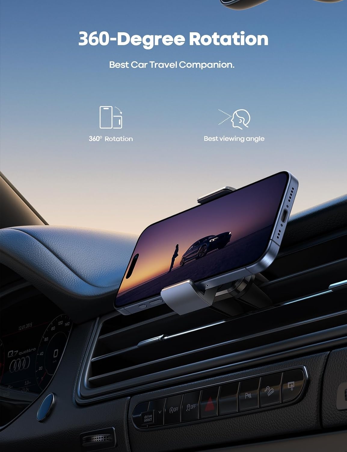 image:imageLamicall Car Vent Phone Mount Two Grips Design Phone Holders for Your Car Universal Car Phone Holder Hands Free Phone Mount for iPhone 17 16 15 14 13 12 11 Mini SE Pro Smartphone for Women Men BlackNEW Upgraded Gray