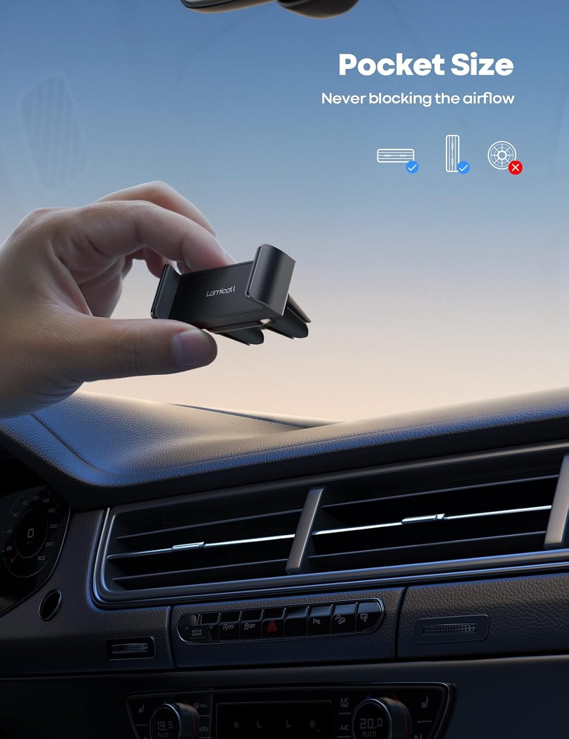 image:imageLamicall Car Vent Phone Mount Two Grips Design Phone Holders for Your Car Universal Car Phone Holder Hands Free Phone Mount for iPhone 17 16 15 14 13 12 11 Mini SE Pro Smartphone for Women Men Black1Black
