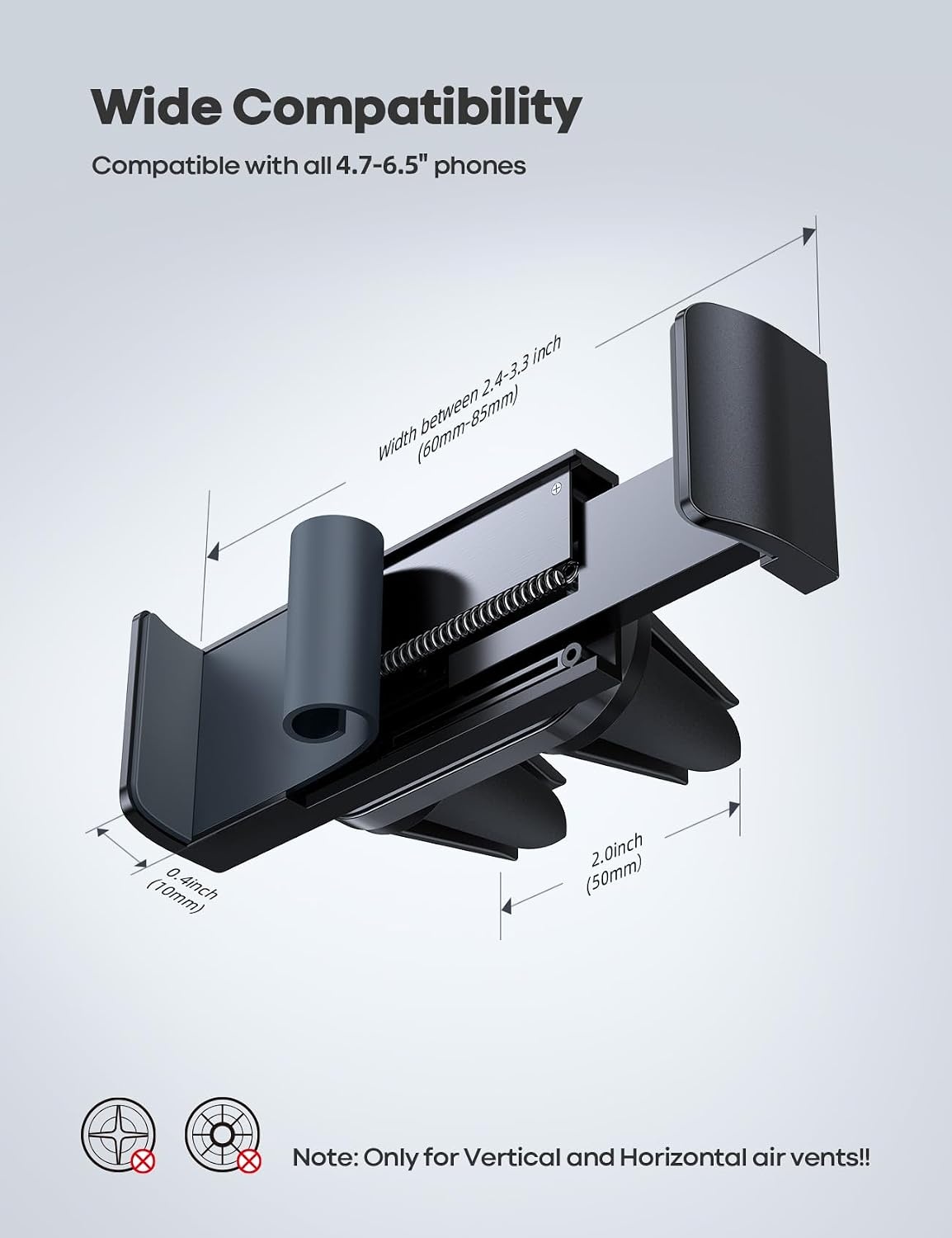 image:imageLamicall Car Vent Phone Mount Two Grips Design Phone Holders for Your Car Universal Car Phone Holder Hands Free Phone Mount for iPhone 17 16 15 14 13 12 11 Mini SE Pro Smartphone for Women Men BlackNEW Upgraded Gray