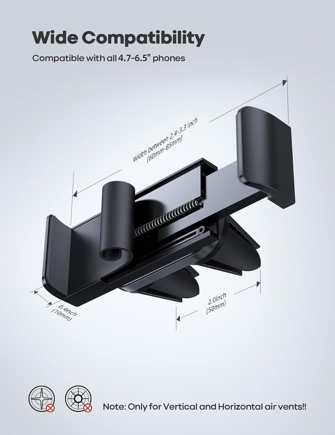 image:imageLamicall Car Vent Phone Mount Two Grips Design Phone Holders for Your Car Universal Car Phone Holder Hands Free Phone Mount for iPhone 17 16 15 14 13 12 11 Mini SE Pro Smartphone for Women Men Black1Black