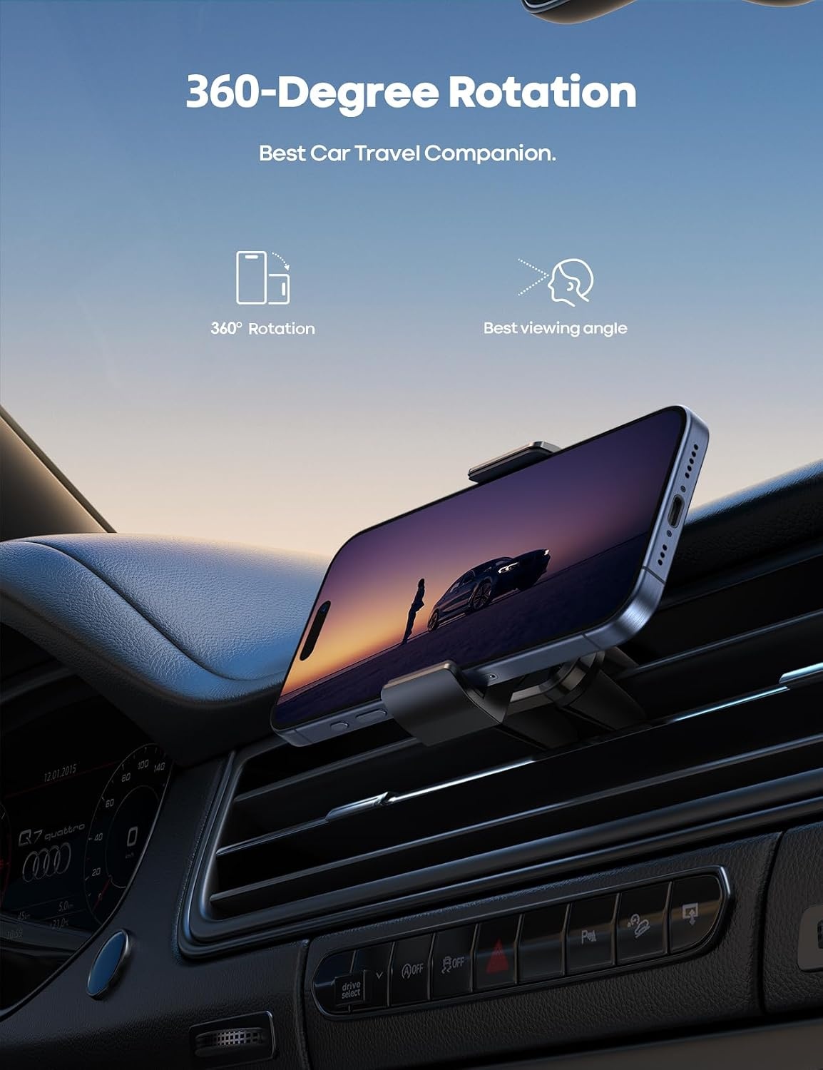 image:imageLamicall Car Vent Phone Mount Two Grips Design Phone Holders for Your Car Universal Car Phone Holder Hands Free Phone Mount for iPhone 17 16 15 14 13 12 11 Mini SE Pro Smartphone for Women Men Black1Black