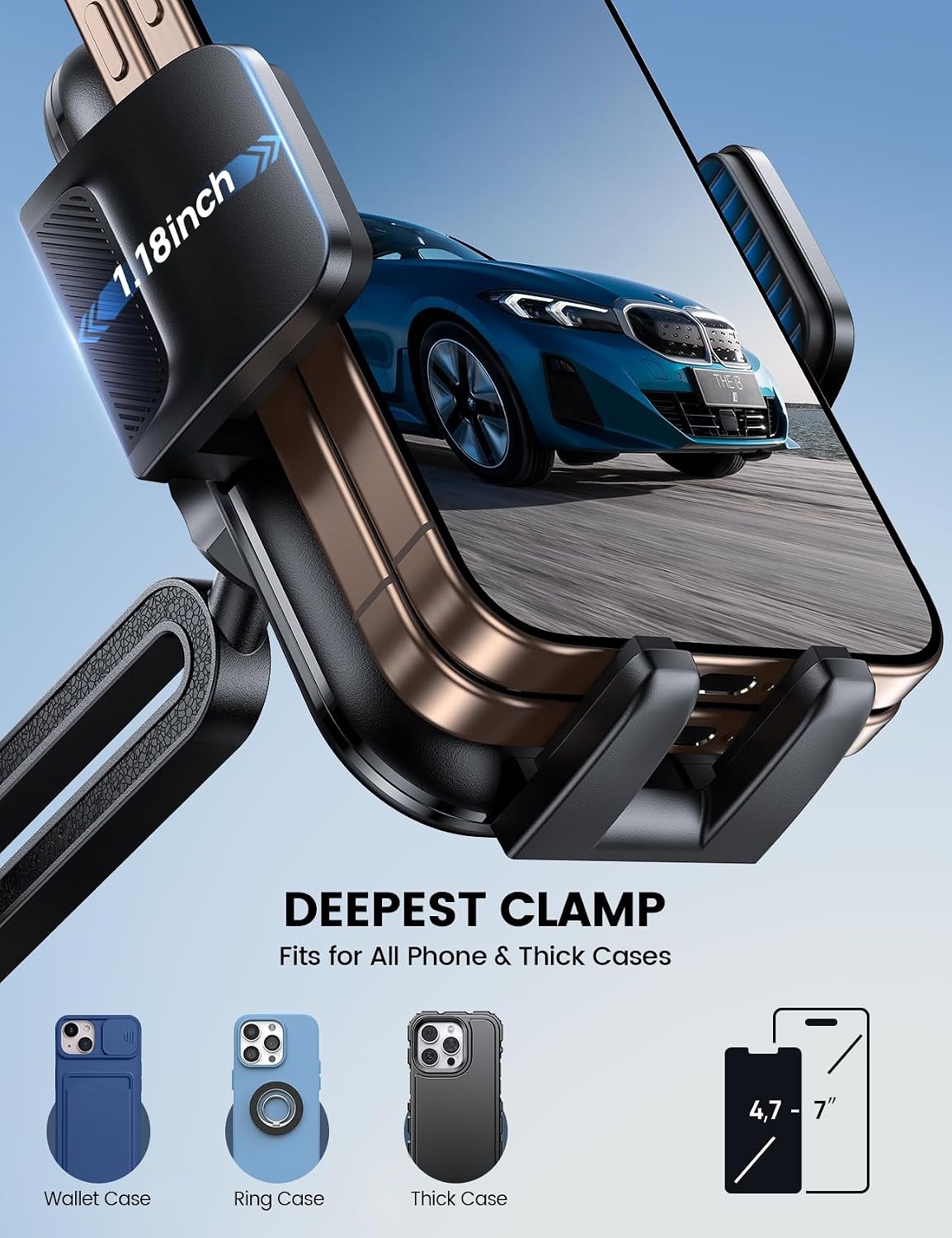image:imageLamicall Cup Phone Holders for Your Car Thick Cases Friendly Universal Adjustable Cell Phone Car Mount for Truck Golf Cart iPhone 17 16 Galaxy S25 Ultra and All 47 Smartphones