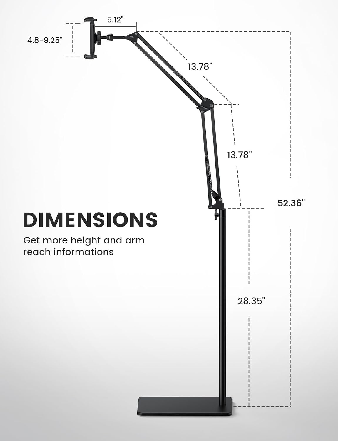 image:imageLamicall Kindle Stand Tablet Holder 55 Height Adjust Extend Flexible Arm Extendable Flexible Arm 55 Height Adjustable Heavy Base Kindle Accessories Bed Tablet Mount for 4713 iPad Pro Air Mini