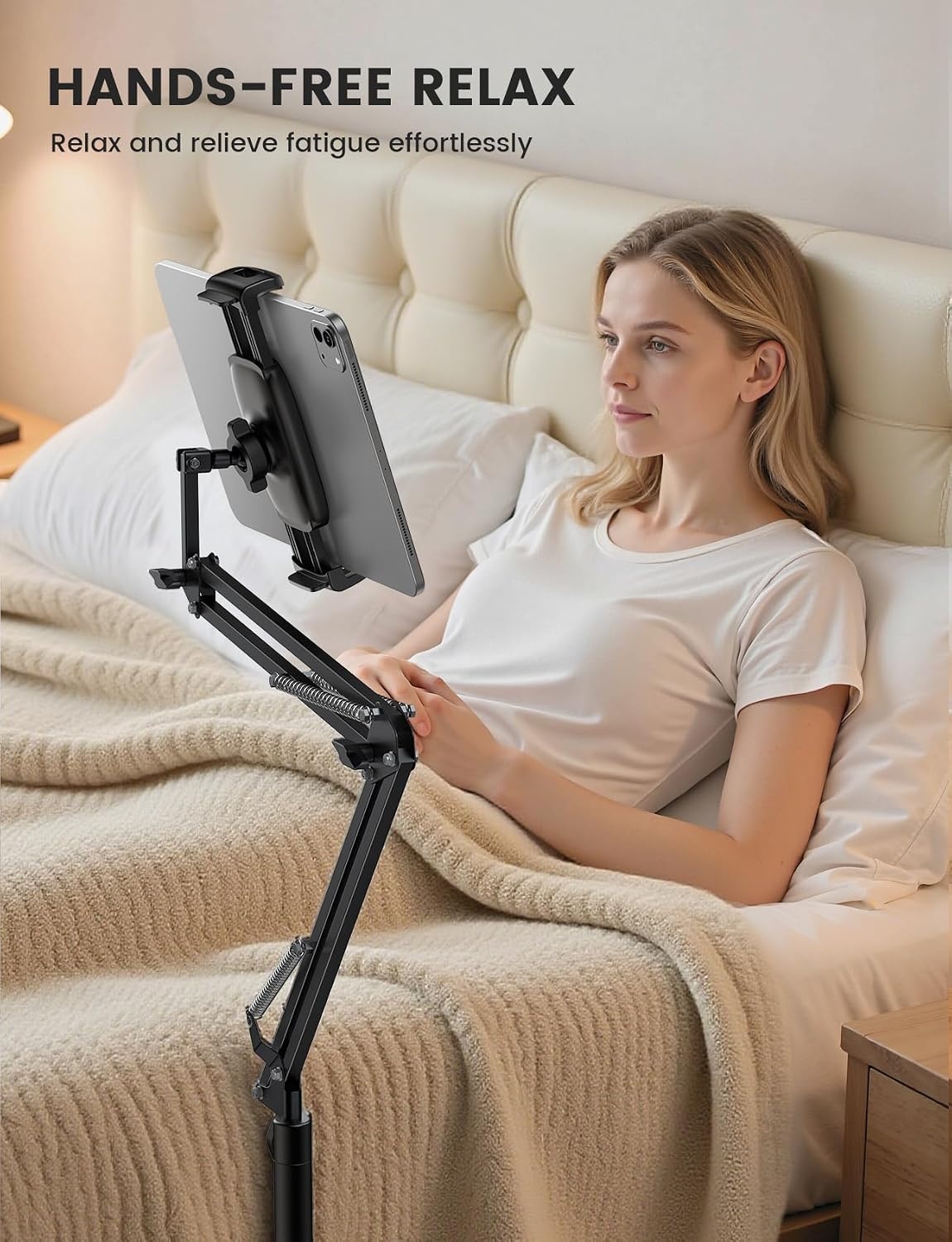 image:imageLamicall Kindle Stand Tablet Holder 55 Height Adjust Extend Flexible Arm Extendable Flexible Arm 55 Height Adjustable Heavy Base Kindle Accessories Bed Tablet Mount for 4713 iPad Pro Air Mini