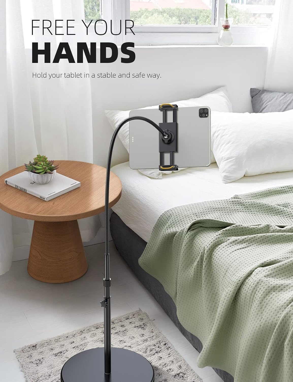 image:imageLamicall Tablet Floor Stand Holder Bed Gooseneck Mount for 4713 iPad 63 Adjustable Height 106lb Ultra Stable BaseFlexible Arm for iPad Pro Air Mini Galaxy Tab Kindle PhonesBlack