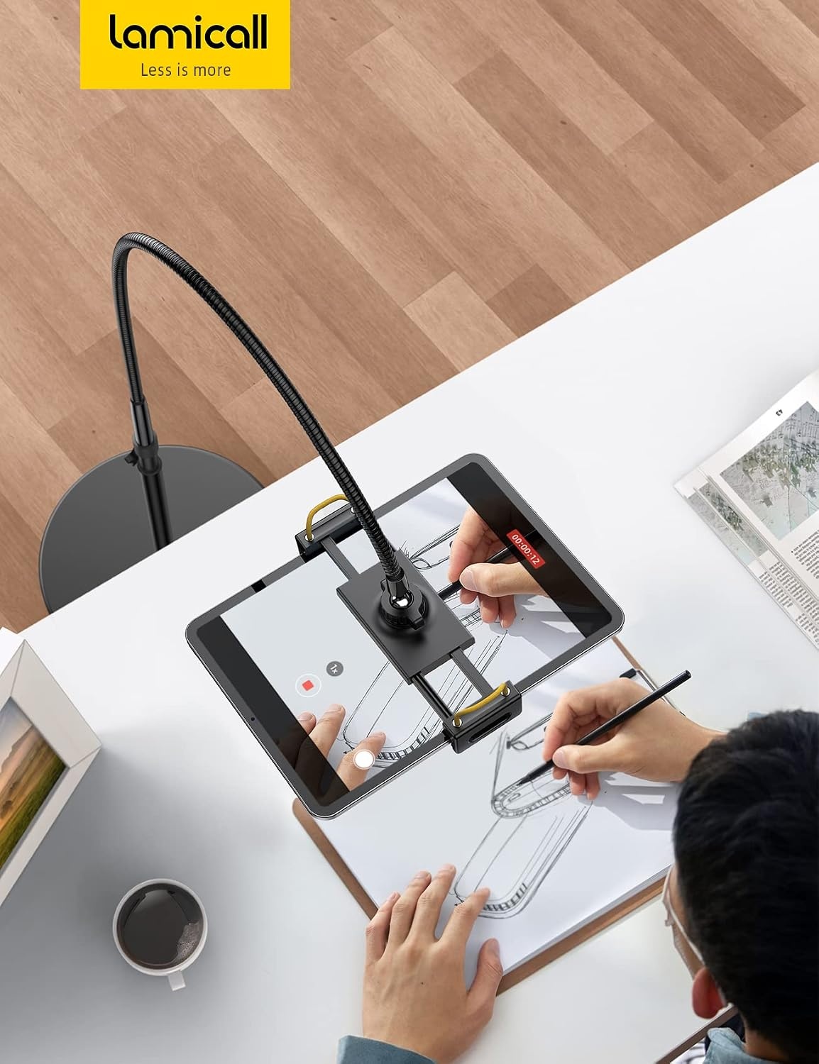 image:imageLamicall Tablet Floor Stand Holder Bed Gooseneck Mount for 4713 iPad 63 Adjustable Height 106lb Ultra Stable BaseFlexible Arm for iPad Pro Air Mini Galaxy Tab Kindle PhonesBlack