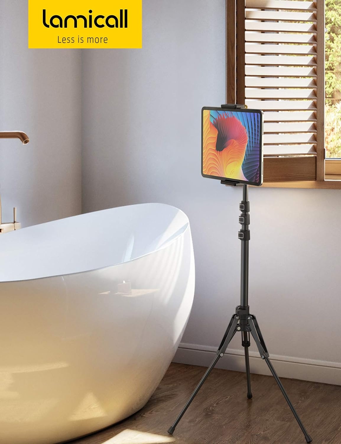 image:imageLamicall Tablet Floor Tripod Stand 649 Fast Adjustable Height iPad Holder Tablet Mount with Bluetooth Remote 649 Fast Height Adjust Watching for 4713 iPad Pro Mini Air Kindle iPhone Fire Tabswith Bluetooth