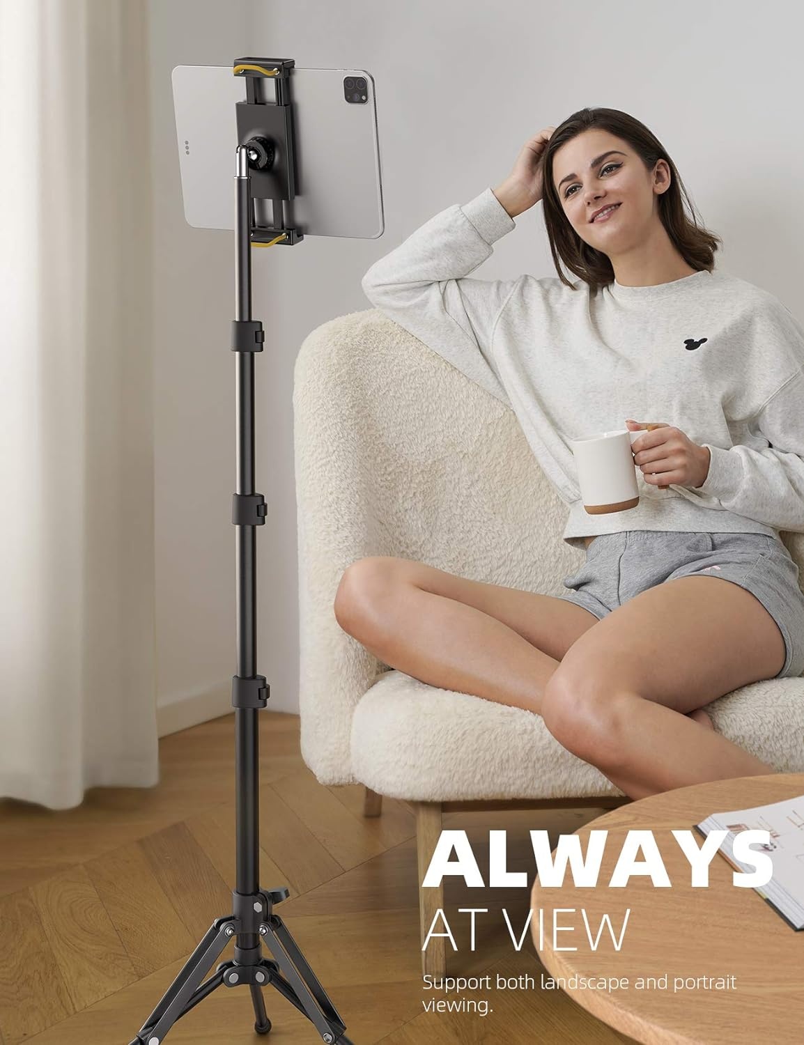 image:imageLamicall Tablet Floor Tripod Stand 649 Fast Adjustable Height iPad Holder Tablet Mount with Bluetooth Remote 649 Fast Height Adjust Watching for 4713 iPad Pro Mini Air Kindle iPhone Fire Tabswith Bluetooth