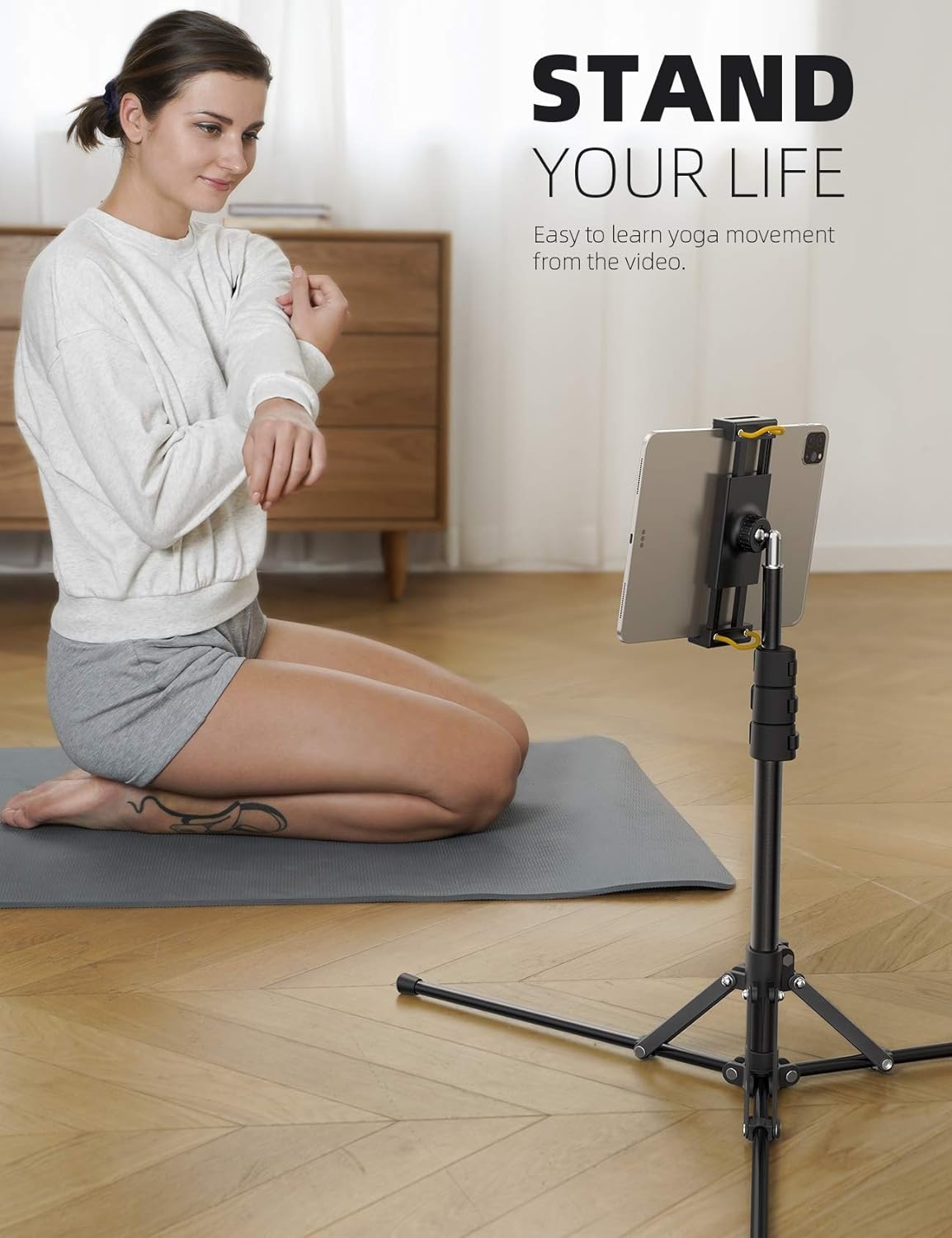 image:imageLamicall Tablet Floor Tripod Stand 649 Fast Adjustable Height iPad Holder Tablet Mount with Bluetooth Remote 649 Fast Height Adjust Watching for 4713 iPad Pro Mini Air Kindle iPhone Fire Tabswith Bluetooth