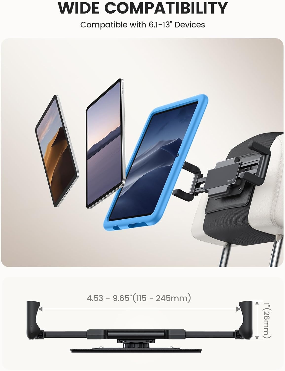 image:imageLamicall Tablet Holder for Car Headrest Thick Case Friendly 360 Rotation Car Tablet Mount for Backseat Road Trip Essentials for Kids for iPad Pro Galaxy Fire HD 6113 Tablets2 Pack